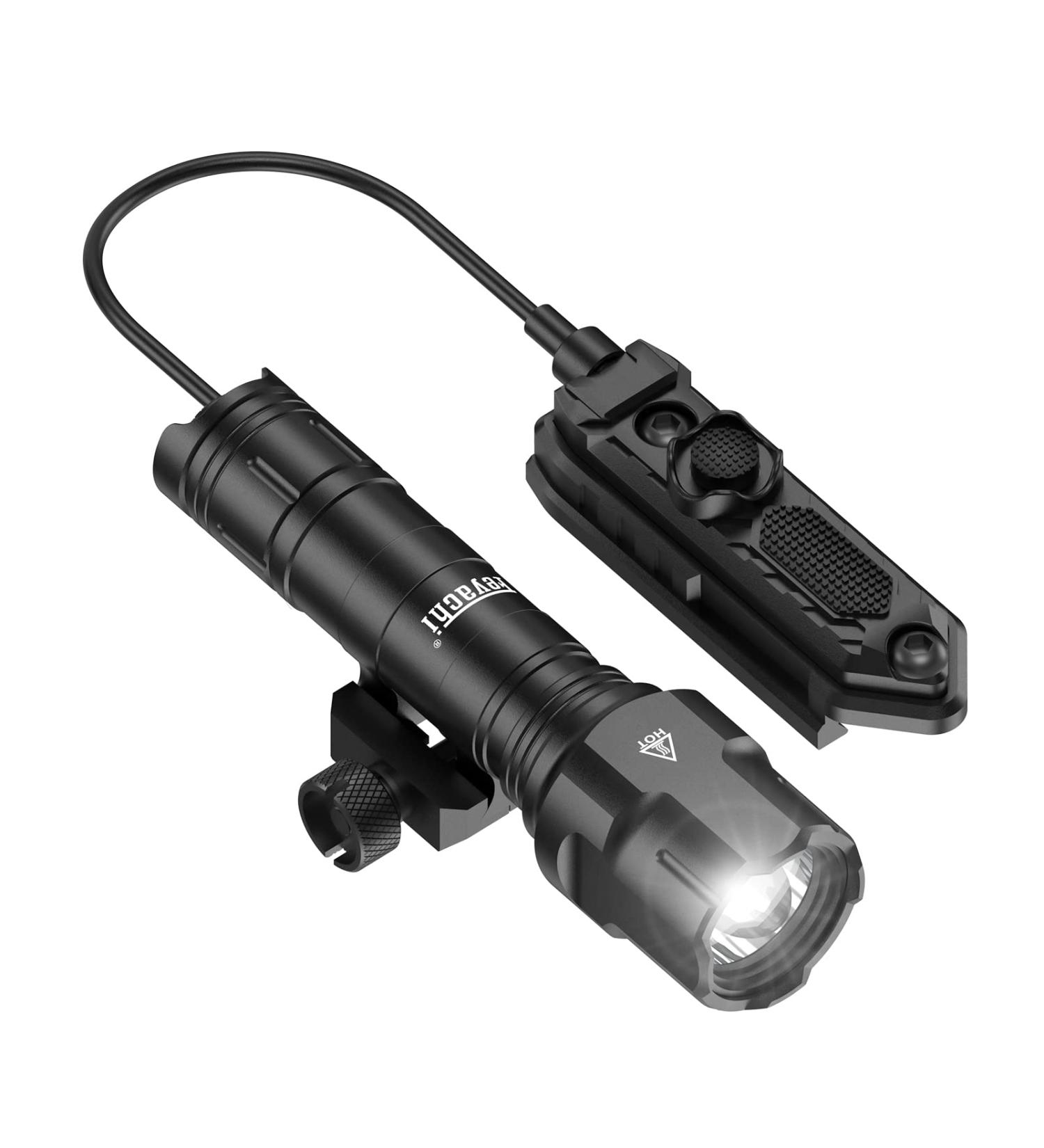 Feyachi 1200 Lumen Tactical Flashlight with Pressure Switch | 3 Modes - High/Low/Strobe | Fixed Picatinny Mount | Matte Black LED Weapon Light - Buy Online on GoSupps.com