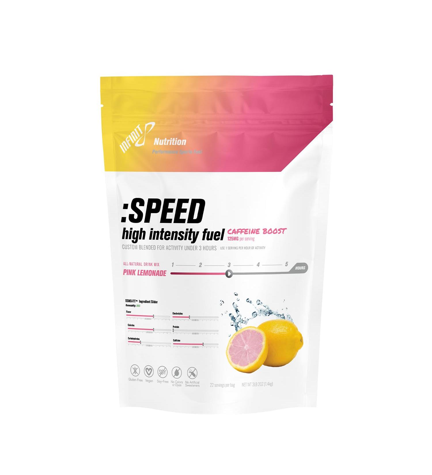 Infinit Nutrition Speed High Intensity Fuel Caffeine Boost All-in-one 230 Calories Per Serving Sport Hydration Drink Mix No Gels or Salt Pills Carbs Electrolytes Gluten Free Vegan Pink Lemonade - Buy Online on GoSupps.com