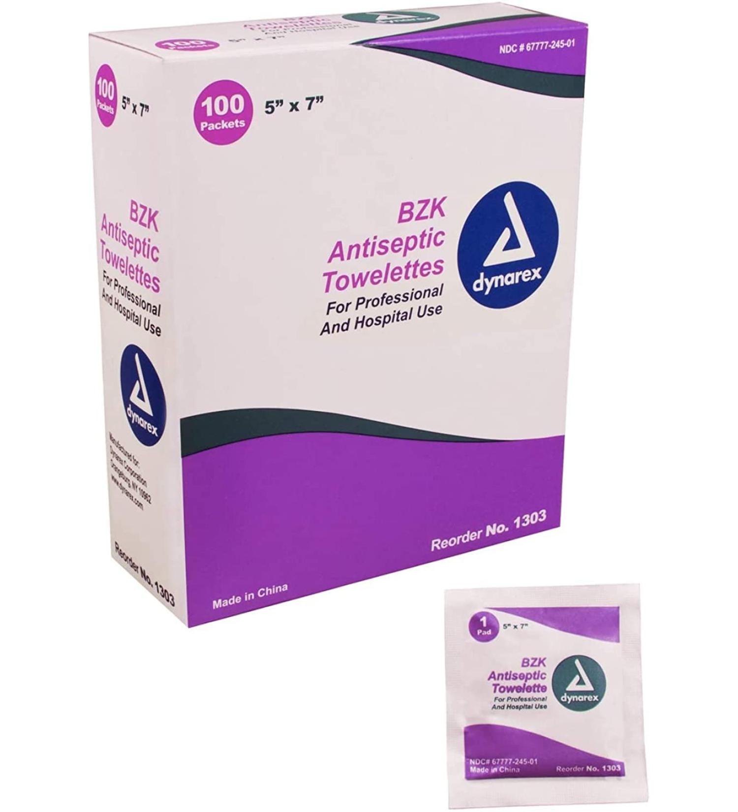 Dynarex 1303 BZK Antiseptic Towelettes - Box of 100 | Disinfectant Wipes - Buy Online on GoSupps.com