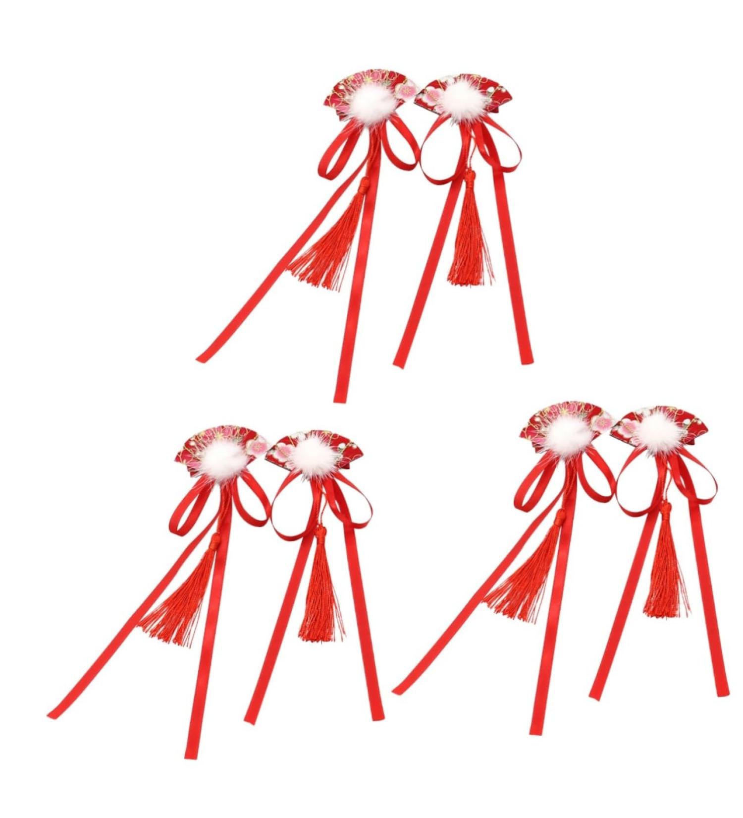 ibasenice 3 Pairs Children's Hairpin Butterfly Hair Clips Chinese New Year Hair Clips Hair Clip Accessories Polymer Clay Cane Styling Hair Clips Decor Red Fabric Ribbon Woman Chinese Style - Buy Online on GoSupps.com