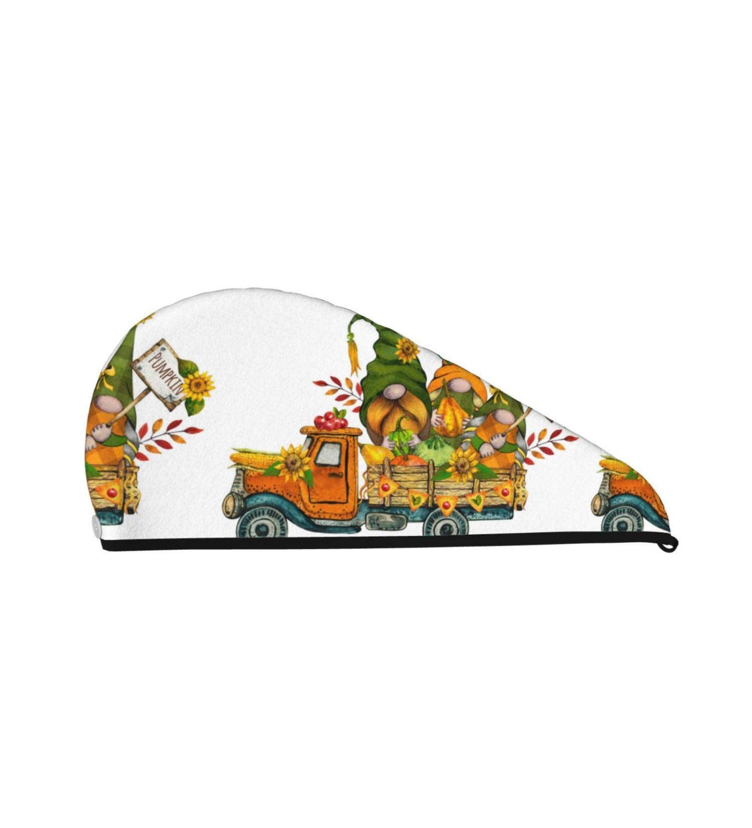 Thanksgiving Truck Hair Towel Wrap - Quick Dry Hair Turban with Button | Premium Hair Drying Towel - Buy Online on GoSupps.com