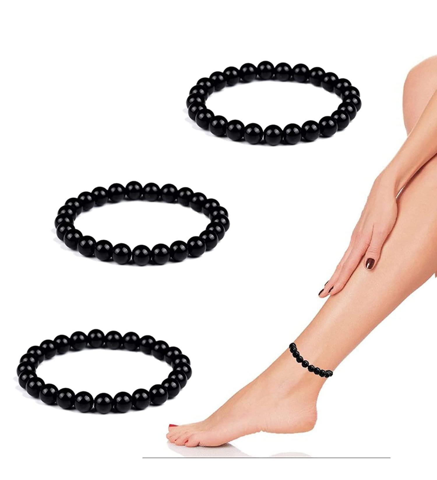 Buy Black Obsidian Slimming Foot Chain - Lymphatic Drainage & Magnetic Therapy Bracelet for Varicose Veins | Anti-Swelling Footket B-3 - Buy Online on GoSupps.com