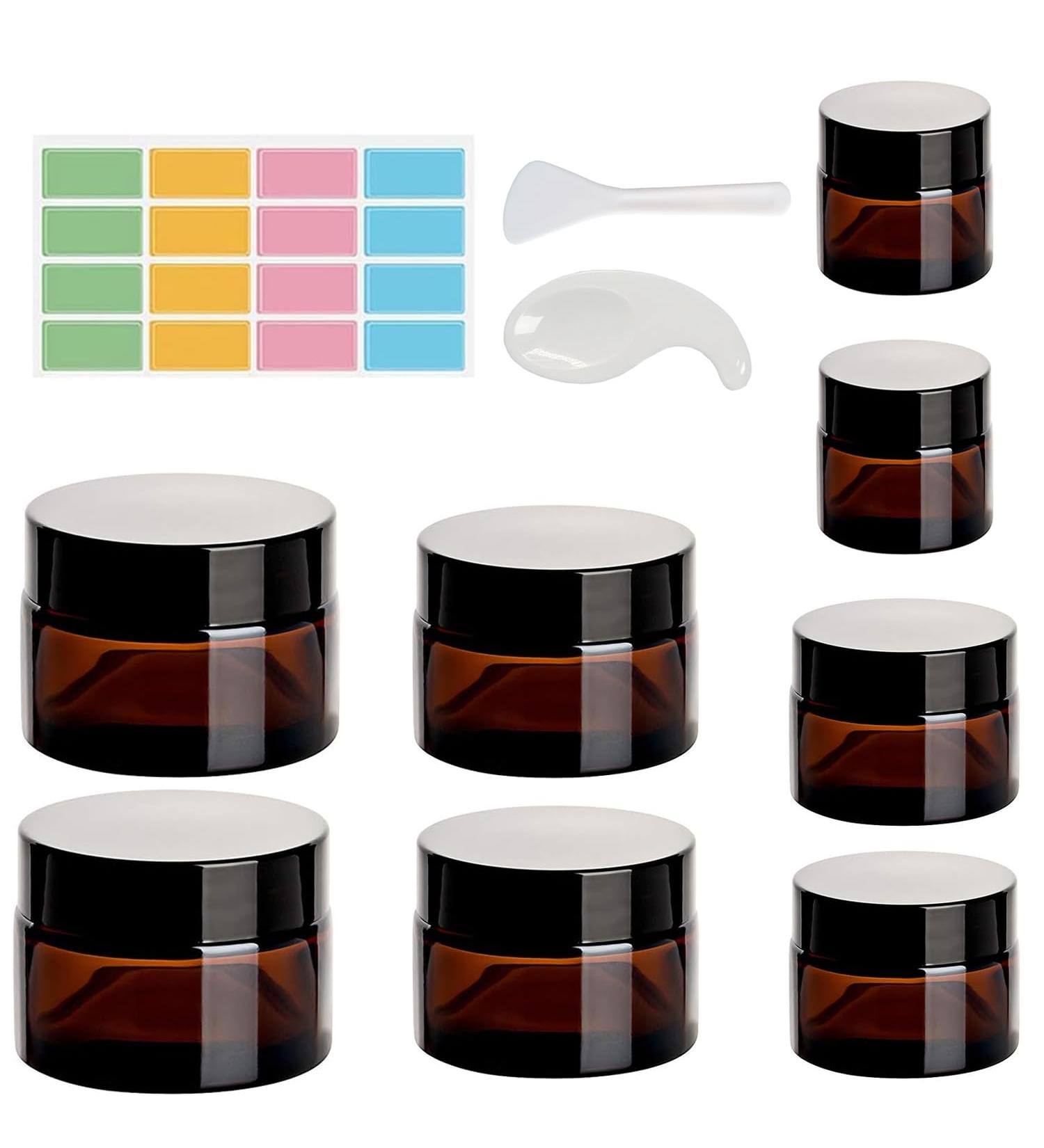 8 Pieces Amber Cream Can Set - Refillable 10ml/20ml/30ml/50ml Cosmetic Glass Containers with Lids - Travel Ointment Pots - Buy Online on GoSupps.com