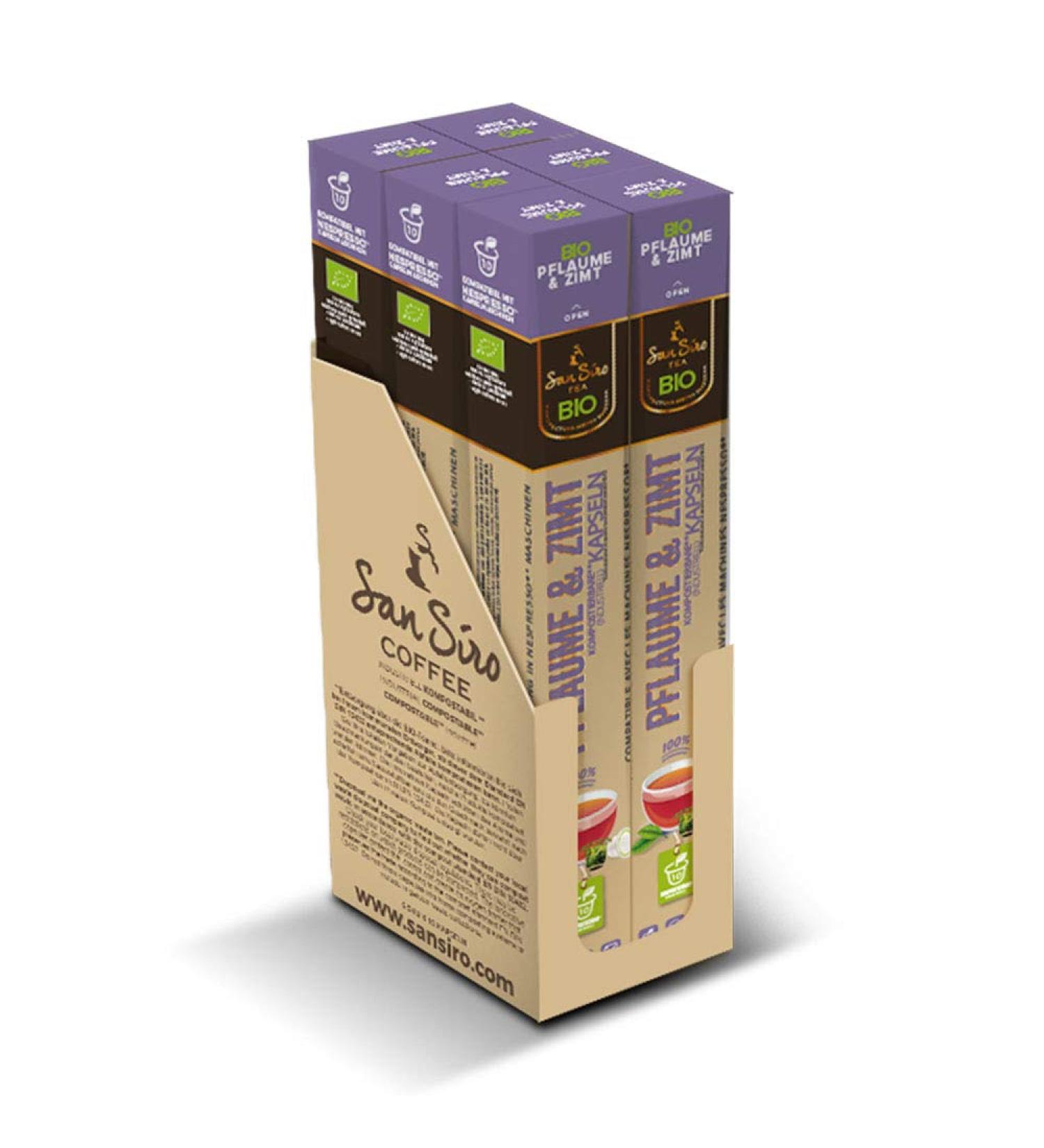 SanSiro Organic Plum & Cinnamon Tea - Eco-Friendly CO2 Neutral Capsules - 60 Sustainable Tea Pods for International Shipping - Buy Online on GoSupps.com