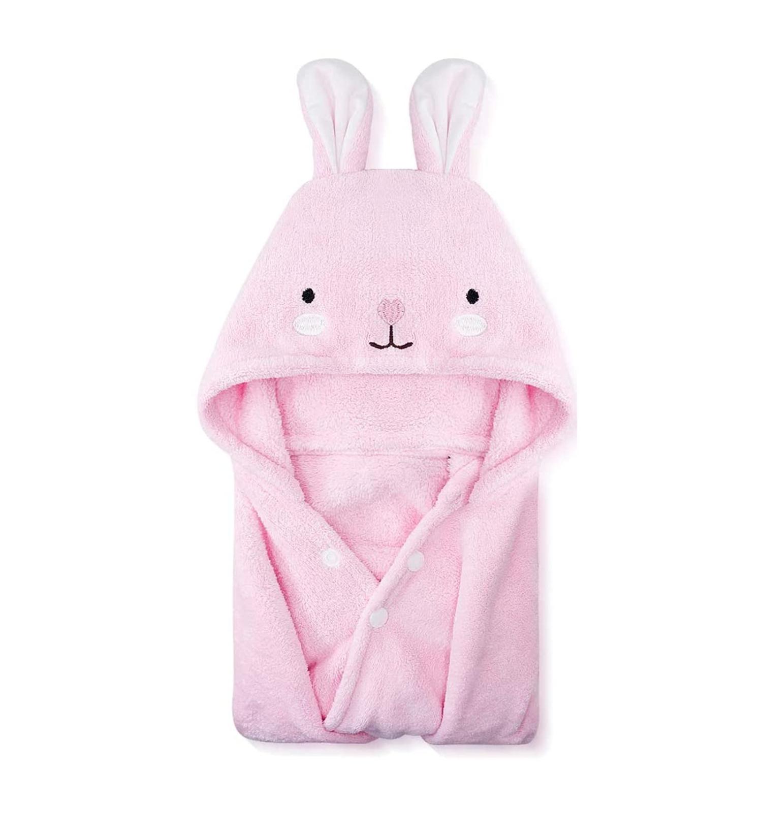 Soft and Absorbent Toddler Hooded Bath Towel | Pink Rabbit-Shape | Baby Shower Gift for Boys and Girls | 27.5 x 55 - Buy Online on GoSupps.com