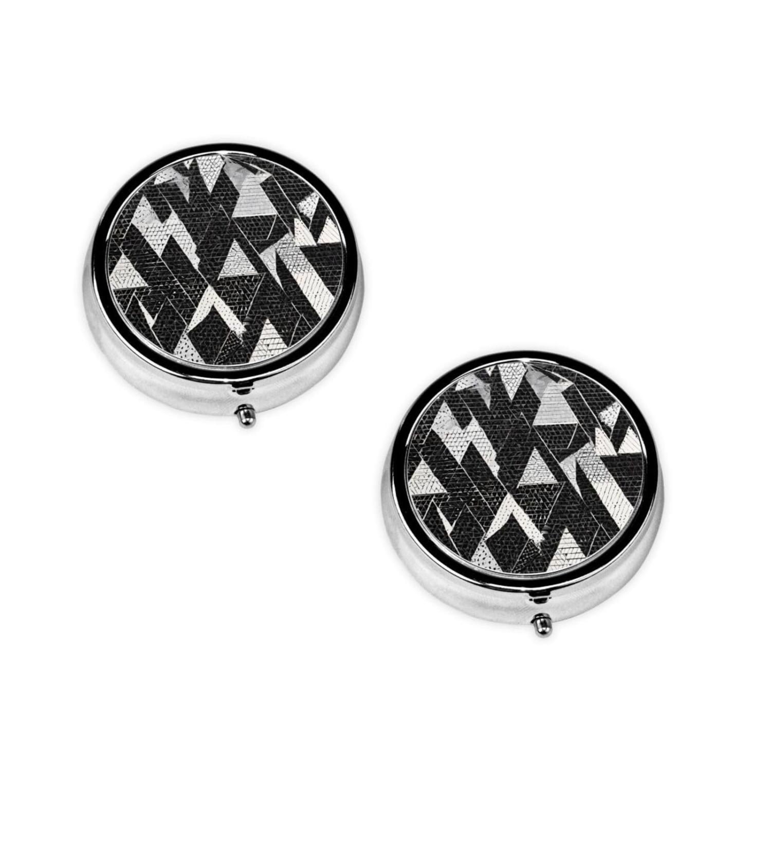 Black White Marble Round Pill Box | 3 Compartment Portable Travel Medicine Organizer - Mini Decorative Pocket Purse for Vitamins & Tablets - Buy Online on GoSupps.com