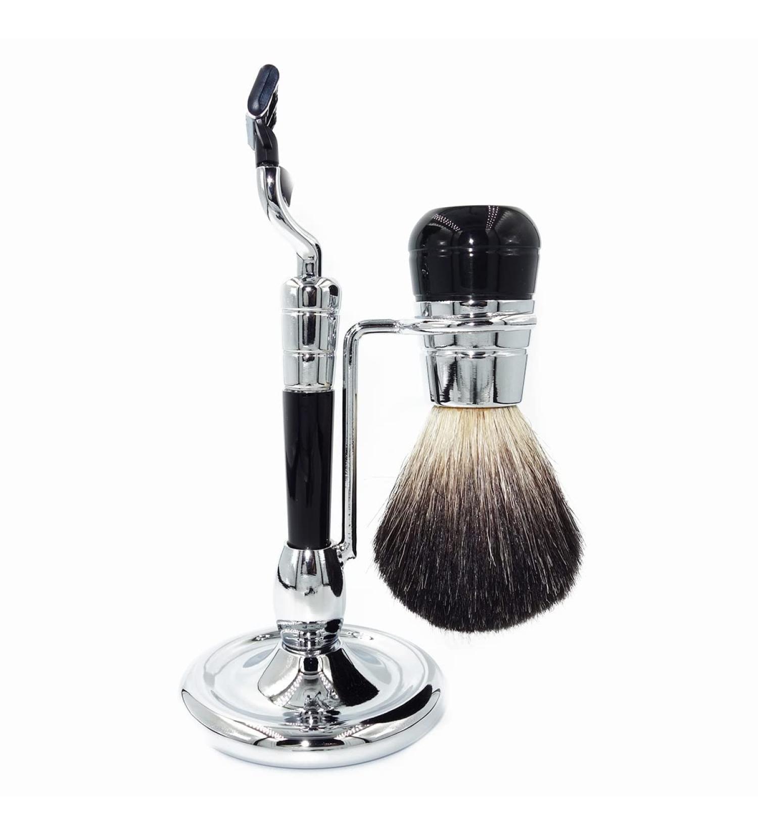 Kjyr Portable Men's Shaving Brush Set | Fashionable Classic Holder & 3-Layer Foam Cup - Robust 11x16cm Silver | International Shipping - Buy Online on GoSupps.com