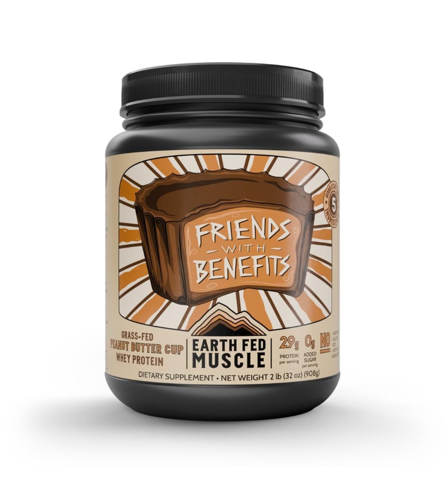 Earth Fed Muscle Friends with Benefits Chocolate Peanut Butter Whey Protein Isolate 2lb - GMO-Free Sugar Free Soy Free Gluten Free - Muscle Recovery & Keto Friendly - Buy Online on GoSupps.com