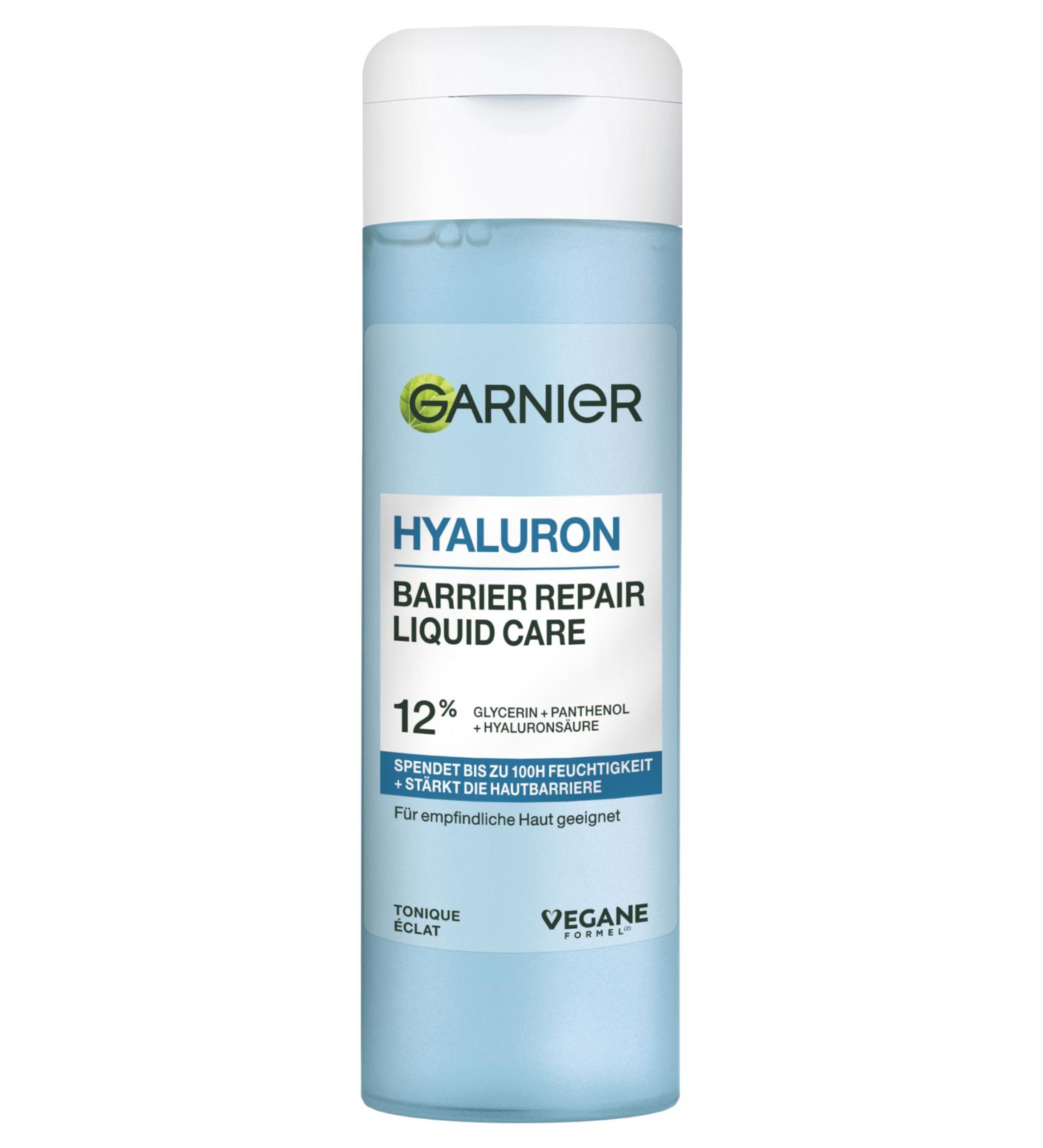 Garnier Hyaluron Barrier Repair Liquid Care : tonifiant pour une hydratation intense et un renforcement de la barri re de protection de la peau avec 12% de glyc rine panth nol et acide hyaluronique