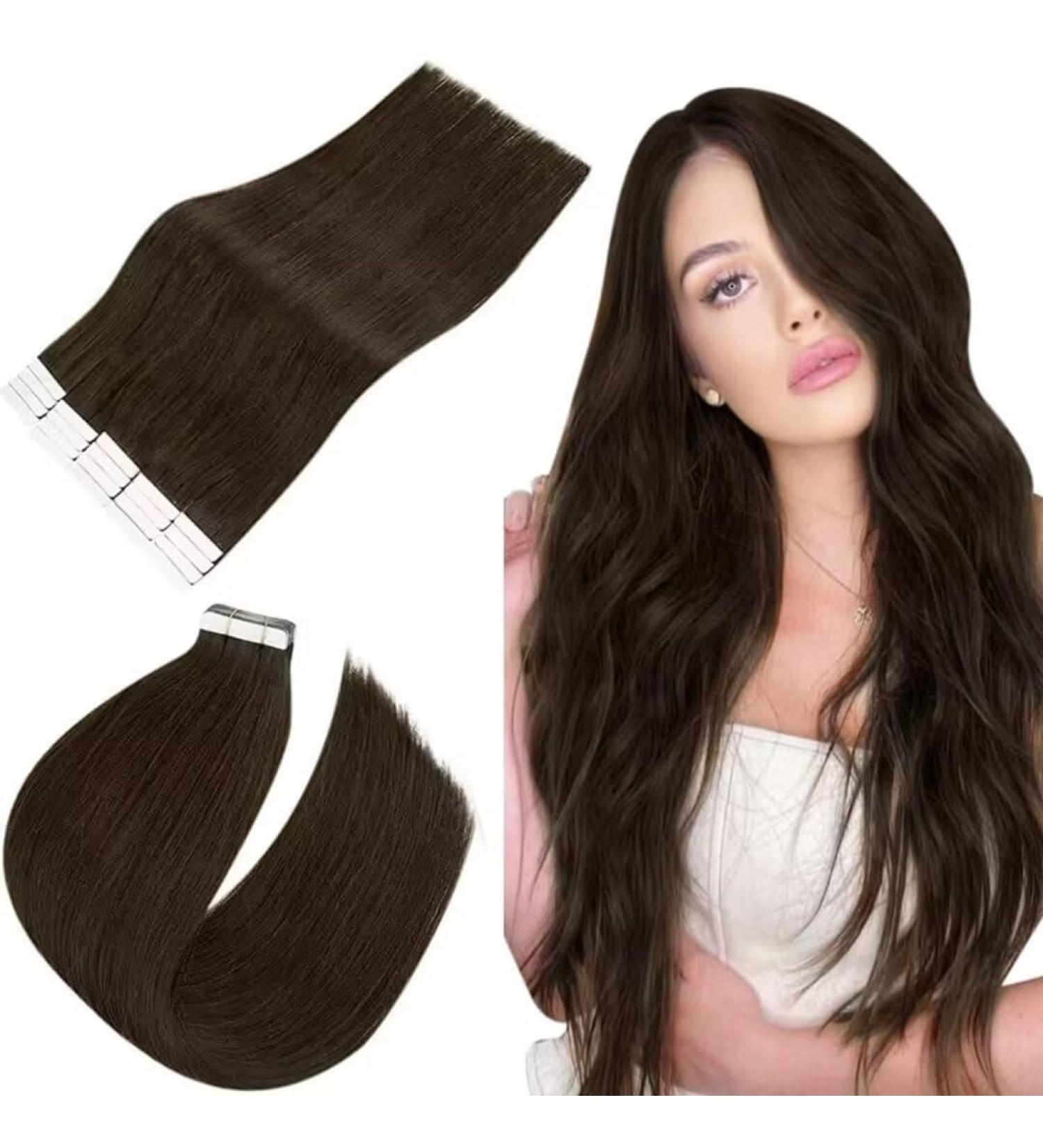 Easyouth 22 Inch Darkest Brown Tape in Hair Extensions - 100% Human Hair Remy, 50g 20Pcs - Buy Online on GoSupps.com