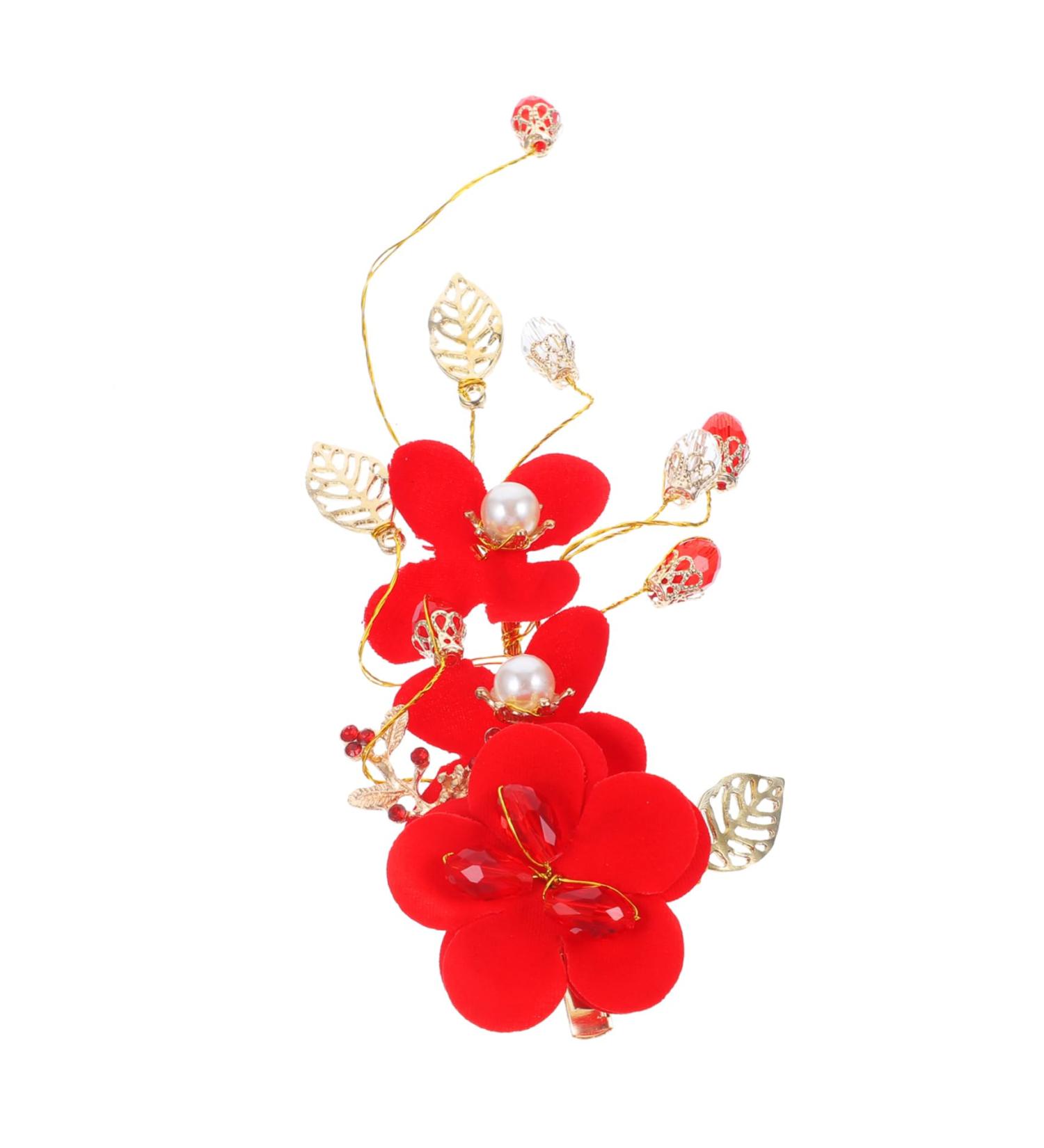 Angoily Red Flower Hair Clip Hair Jewels for Women Bridal Hair Headpiece Bridal Hairpin Bridal Headpiece Flower Side Hair Clips Hair Pin Red Crystal Lace Pearl Flower Bridesmaid - Buy Online on GoSupps.com