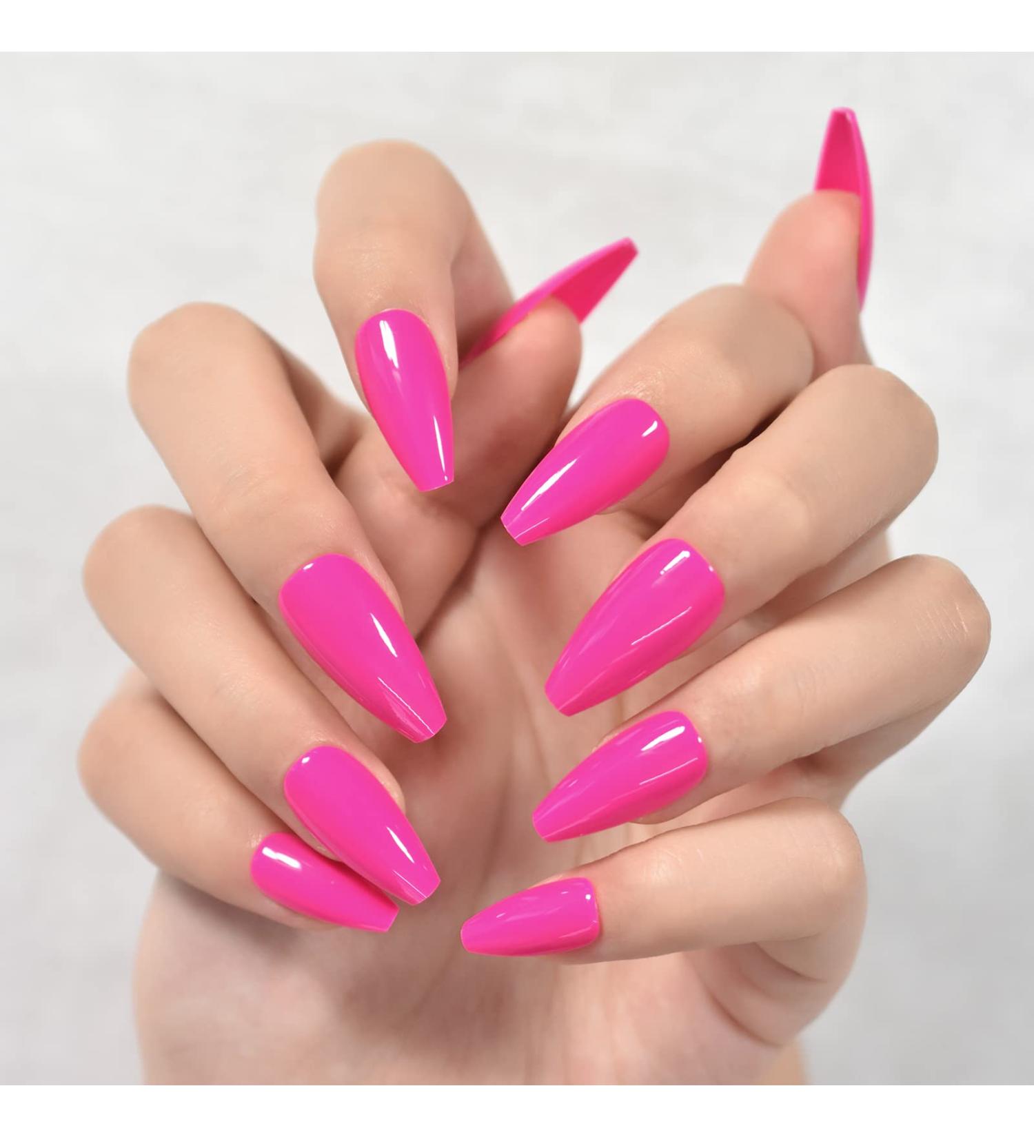 Rose Red Press On Nails - Pink Coffin Acrylic False Nails for Women - 24pcs/kit - Buy Online on GoSupps.com