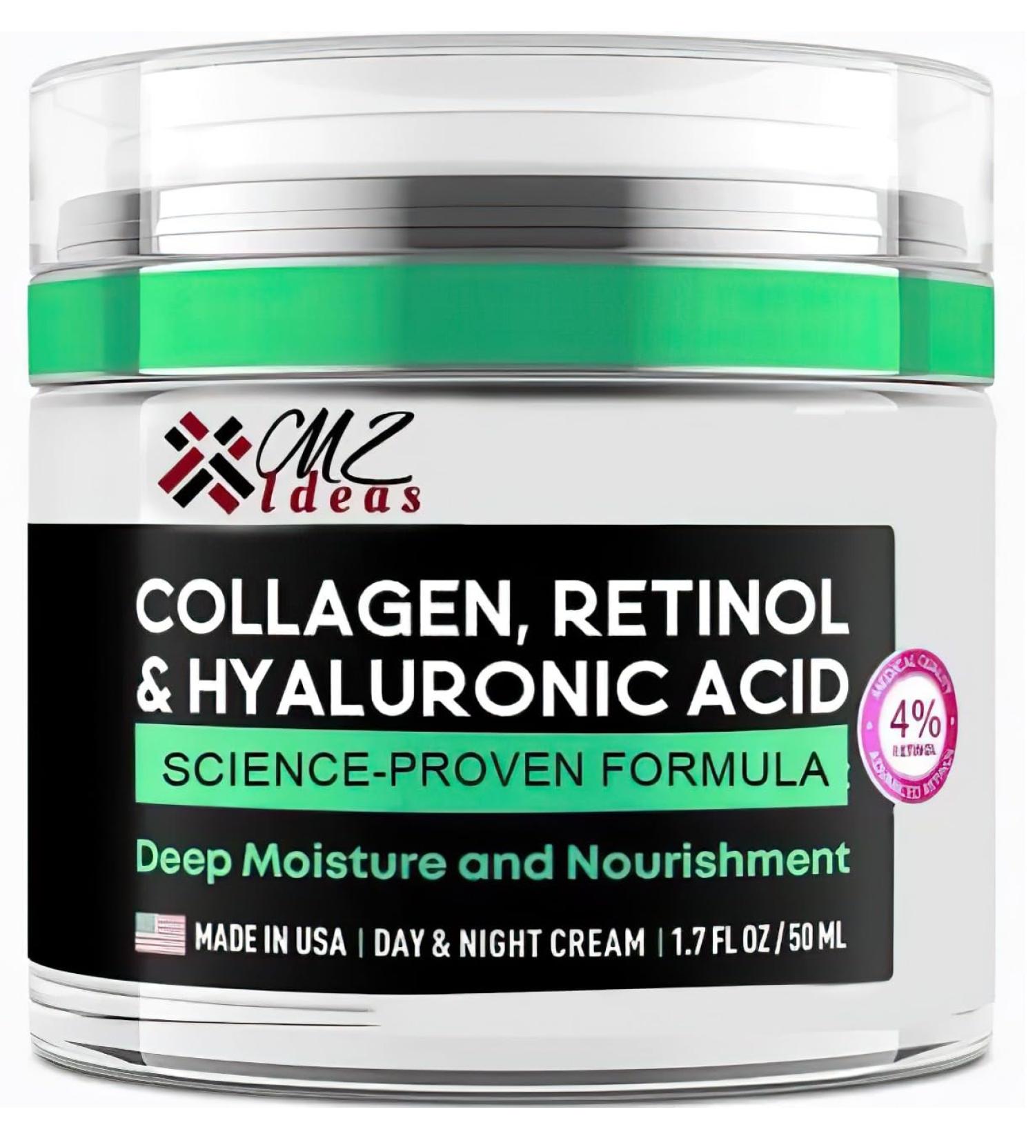 Collagen Retinol & Hyaluronic Acid Face Cream Anti-Aging Wrinkle Repair Moisturizer for Face Neck & D collet Deep Hydration & Firming Made in USA 1.7 fl oz - Buy Online on GoSupps.com