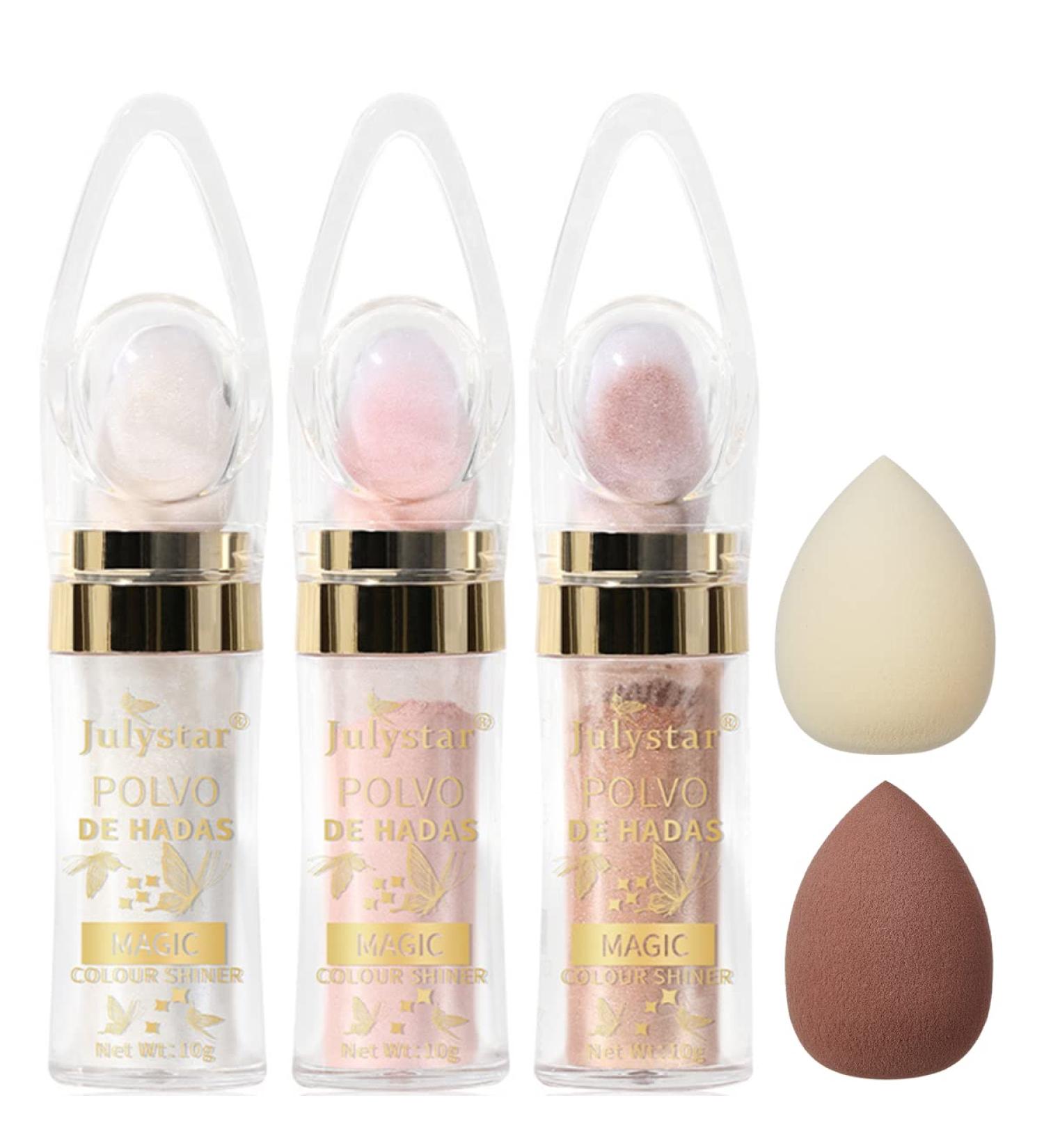 3 Colors Body Glitter Powder Highlight Set with Makeup Sponges - Buy Online on GoSupps.com