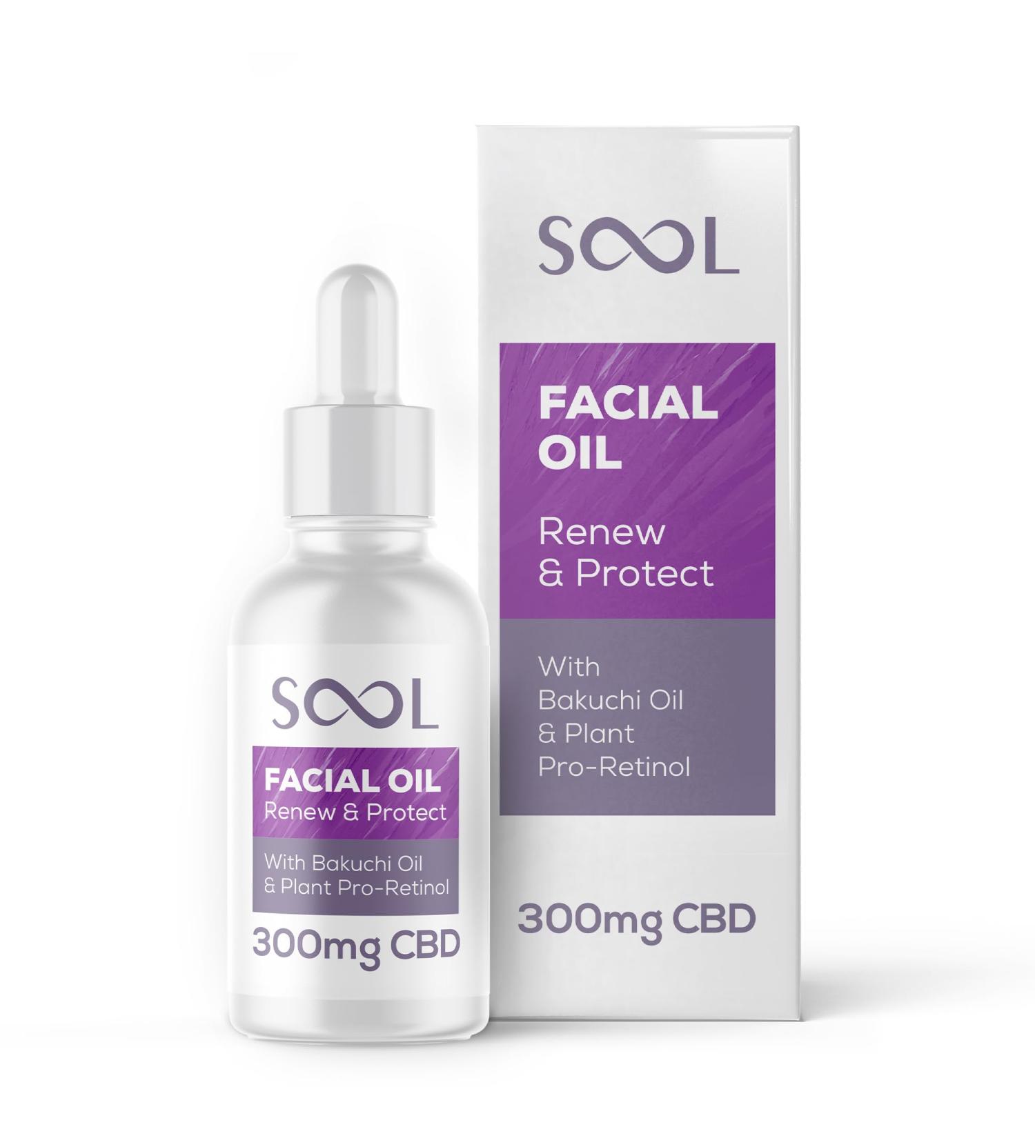 SOOL CBD Facial Oil Renew & Protect 300mg 30ml With Bakuchi Oil & Plant ProRetinol CollagenFriendly Formula - Buy Online on GoSupps.com