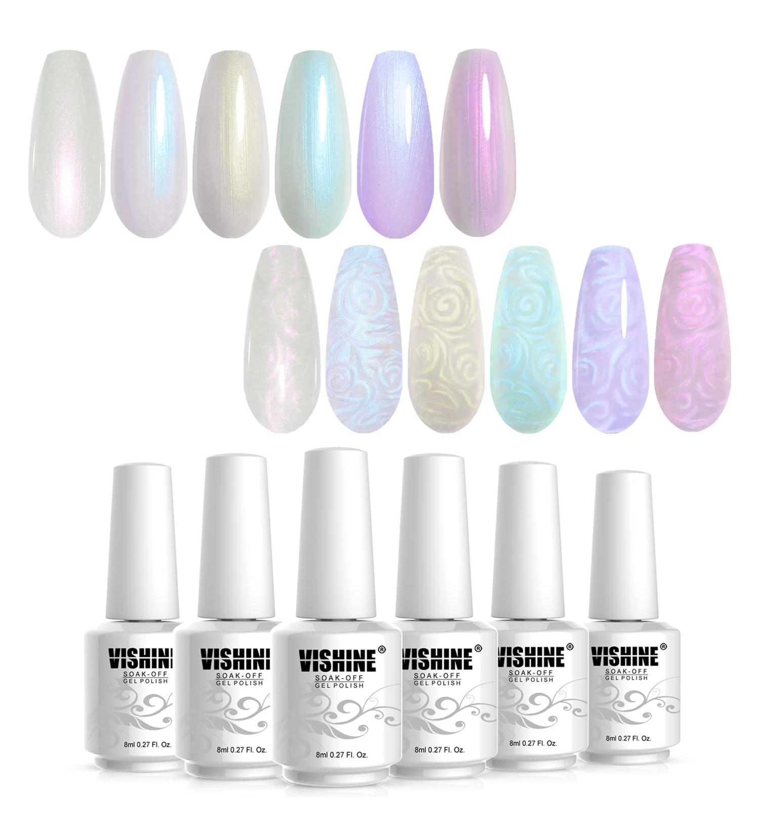Vishine Pearl Gel Nail Polish Collection - Glitter Pearlescent Shell Gel Polish Set - 6Pcs 8ml Soak Off LED UV Lamp Required - DIY Manicure - Classic Pearlescent Shades - Buy Online on GoSupps.com