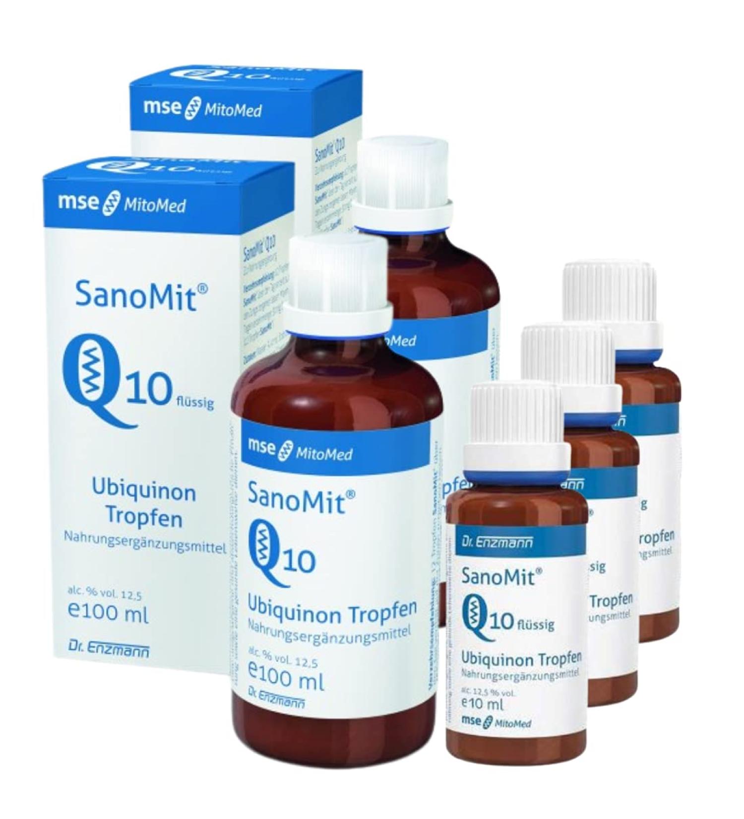 SanoMit Ubiquinone Kaneka Coenzyme Q10 Drops - High Dose Liposomal Vegan (2x100ml & 3x10ml) | International Shipping - Buy Online on GoSupps.com