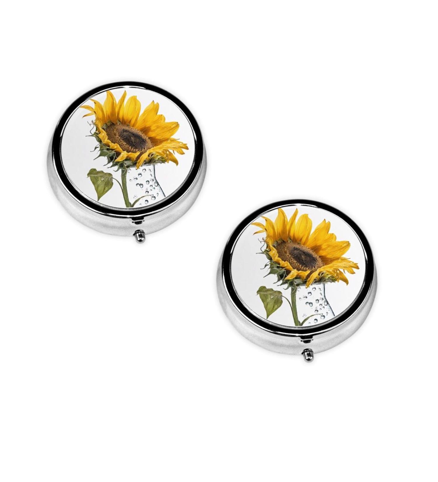 Bloom Sunflowers Mini Round Pill Box | 3 Compartment Organizer | Portable Travel Case for Home & Office - Buy Online on GoSupps.com