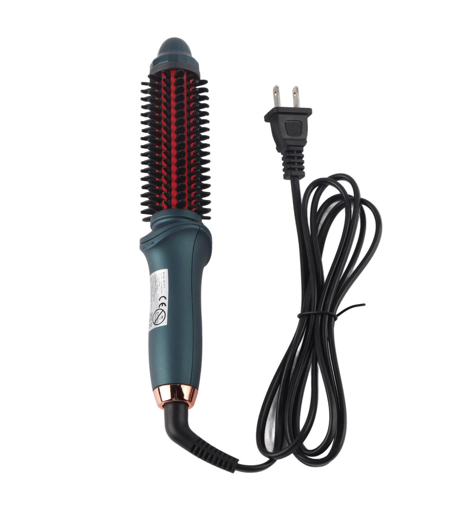2 in 1 Heated Curling Iron Brush - Portable Thermostatic Hair Curler & Straightener | Green Electric Styling Brush - Buy Online on GoSupps.com