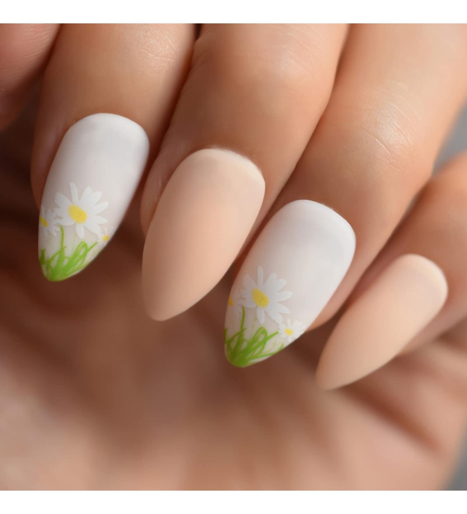 Daisy Nail Art Medium Stiletto Matte Green - 24pcs | International Shipping Available - Buy Online on GoSupps.com
