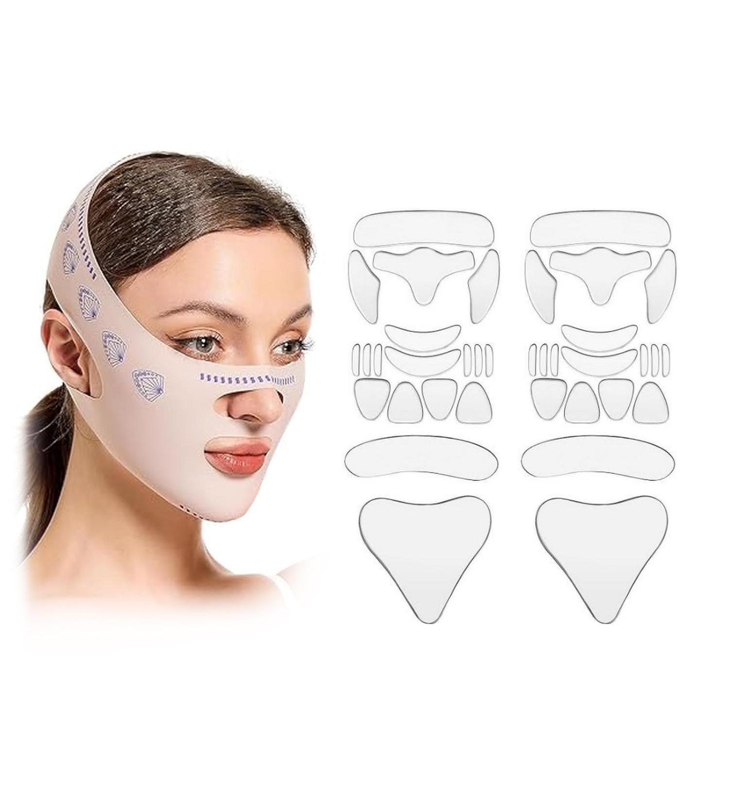 1 lift mask V pink + 32 facial pads reusable mask antiwrinkle for fronteyesgrooves - Buy Online on GoSupps.com