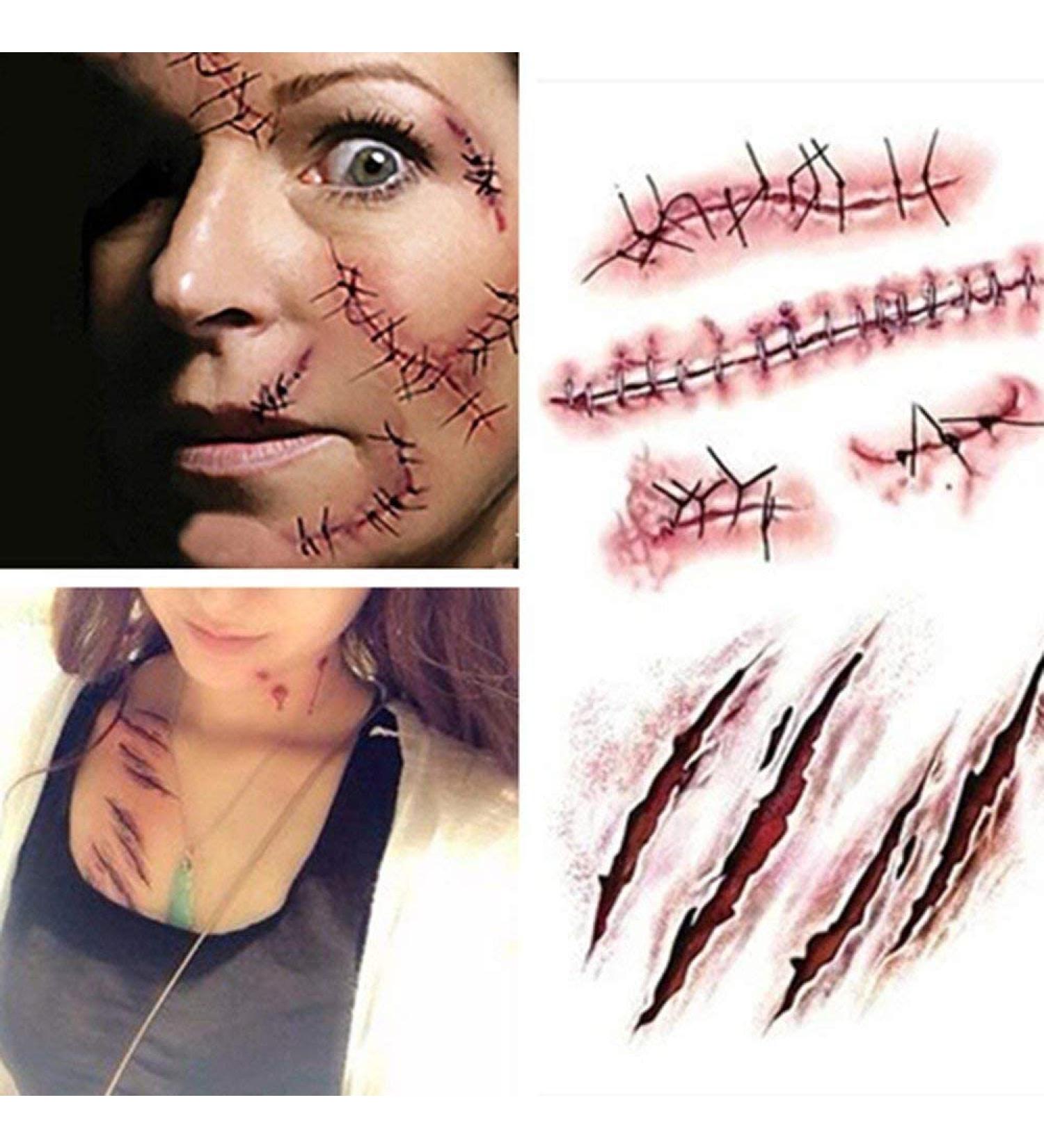 Halloween Simulation Scar Stickers- 10pcs Waterproof Tattoo Zombie Scars for Cosplay - Buy Online on GoSupps.com