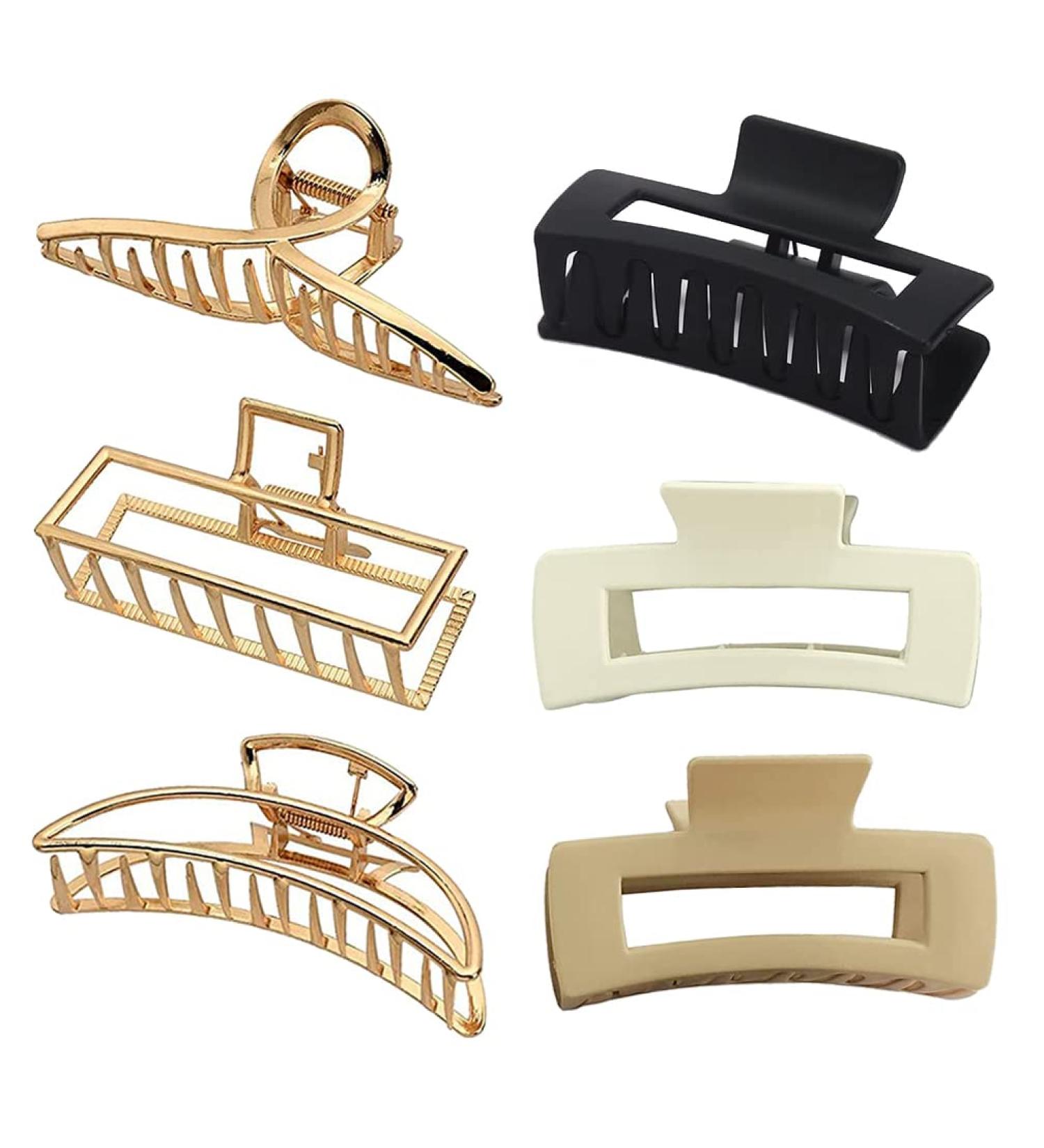 Large Hair Claw Clips for Women Dinghao Big Hair Clip for Girls Thick Hair Non-slip Strong Hold 3 PCS Metal & 3 PCS Plastic Gold - Buy Online on GoSupps.com