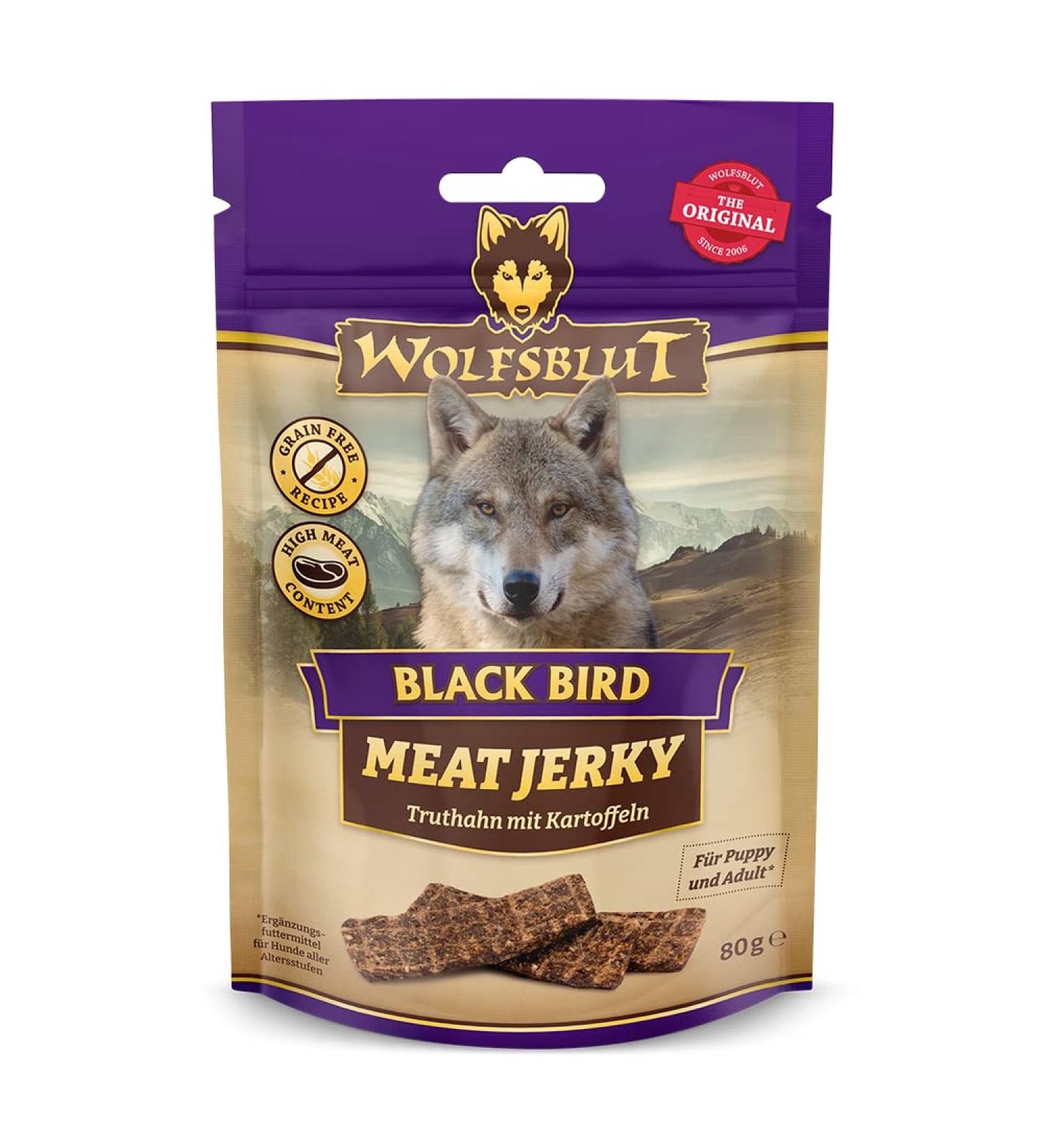 Wolfsblut - Meat Jerky Black Bird 6 x 80 g - Dog snack - Dog food - Grain-free