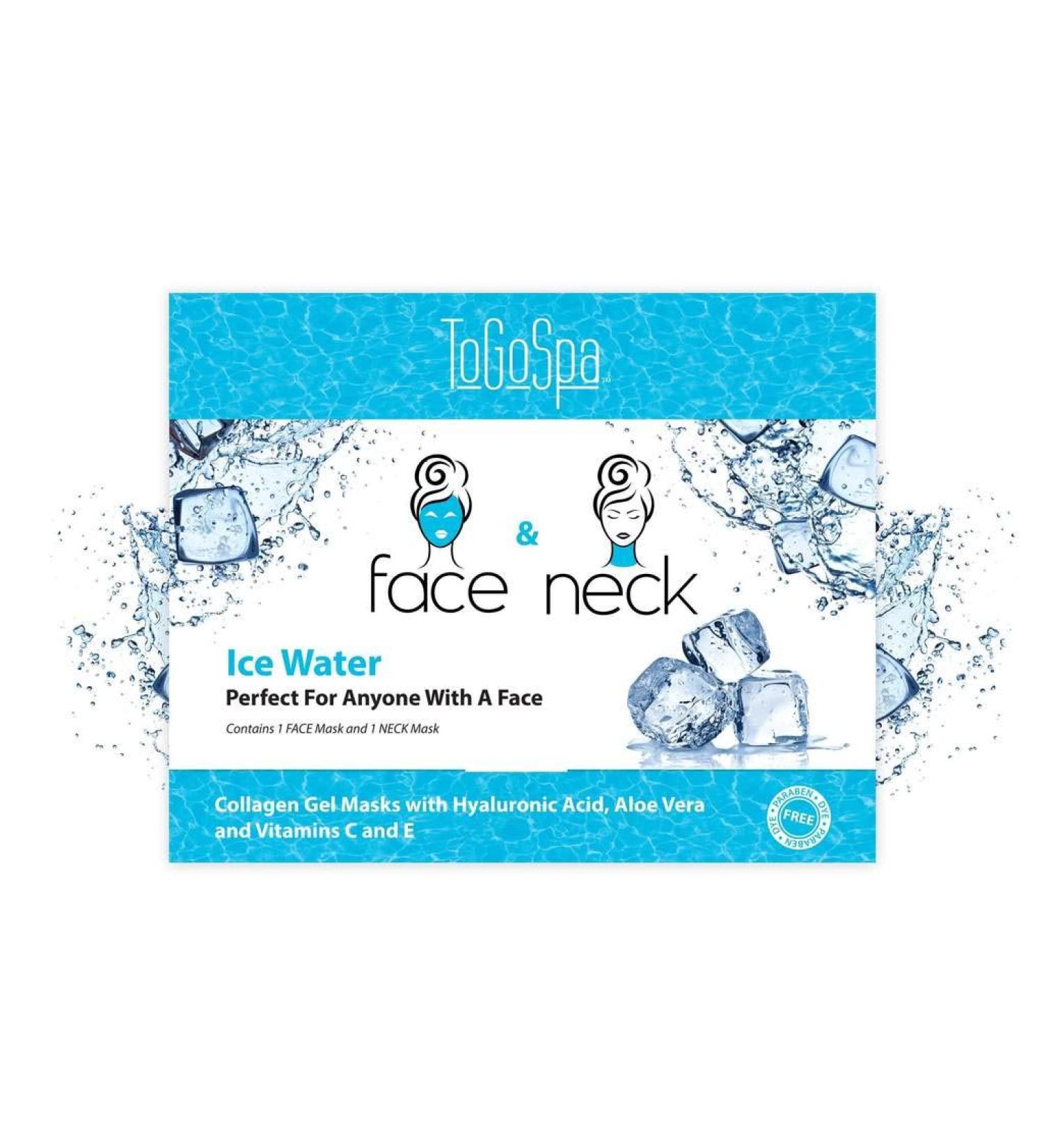 ToGoSpa FACE & NECK | Premium Clean Collagen Gel Mask with Hyaluronic Acid Aloe Vera Vitamins C & E (Ice Water)