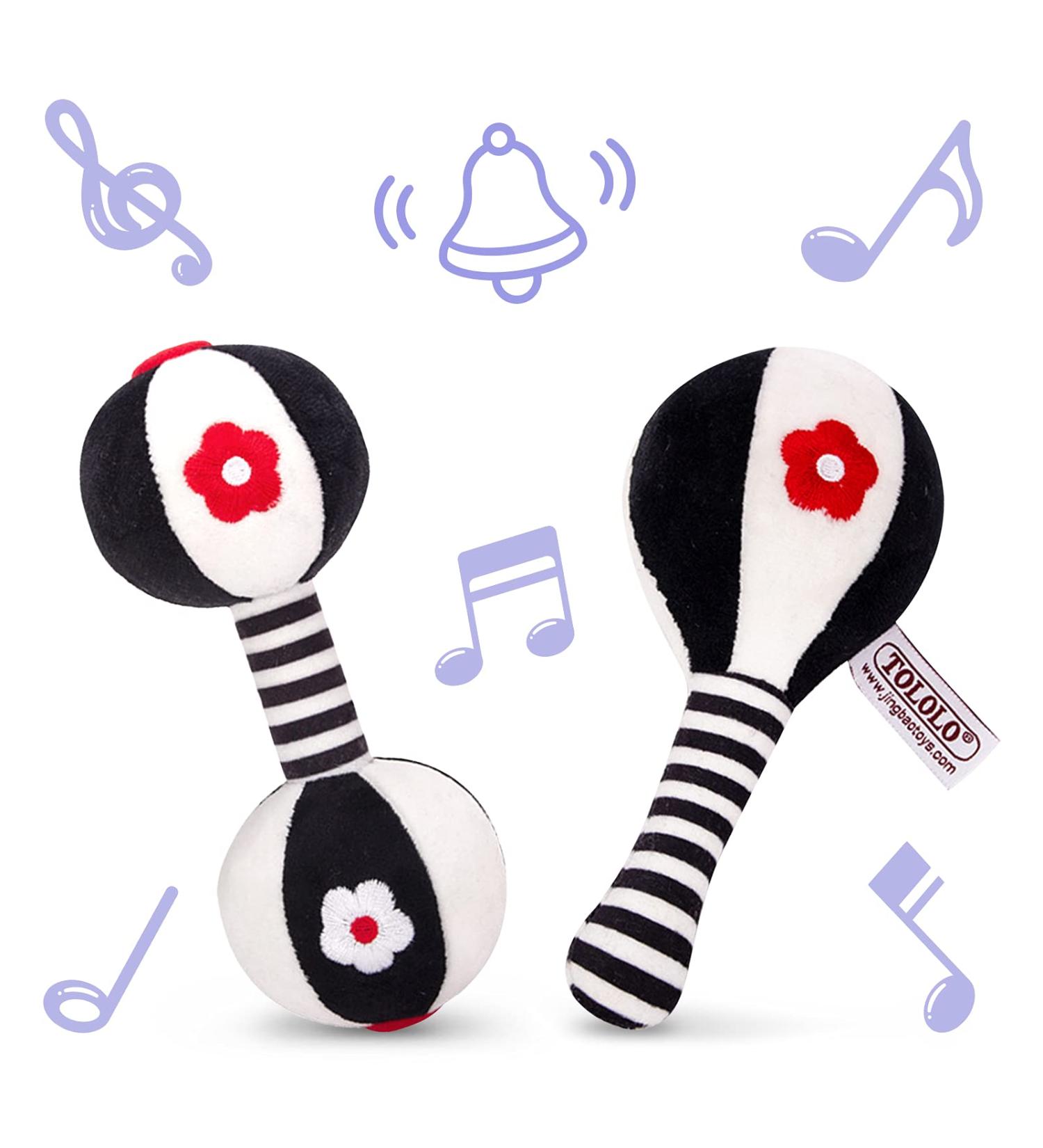 Soft Baby Rattles Set for Infants - 2pcs Dumbbell Toy Rattle for Newborns 0-6 Months - Car Seat and Baby Toys for Infants - Buy Online on GoSupps.com