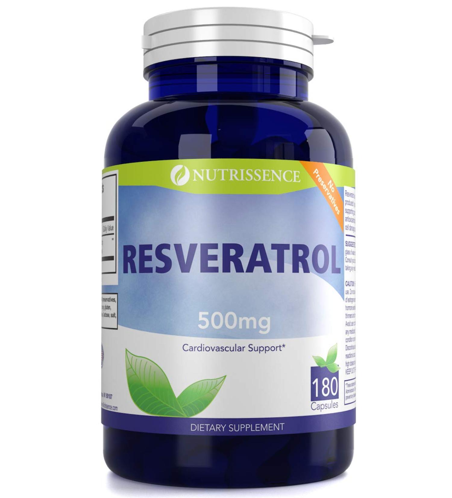 Resveratrol 500mg Capsules - Nutrissence - 180 Count (90 x 1000mg Servings or 60 x 1500mg Servings) - Buy Online on GoSupps.com