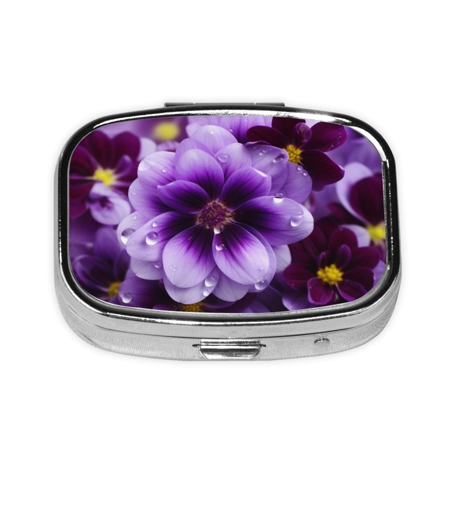 Purple Flower 2 Compartment Pill Case | Cute Travel Pill Organizer & Purse Pill Box - Perfect Gifts - Buy Online on GoSupps.com