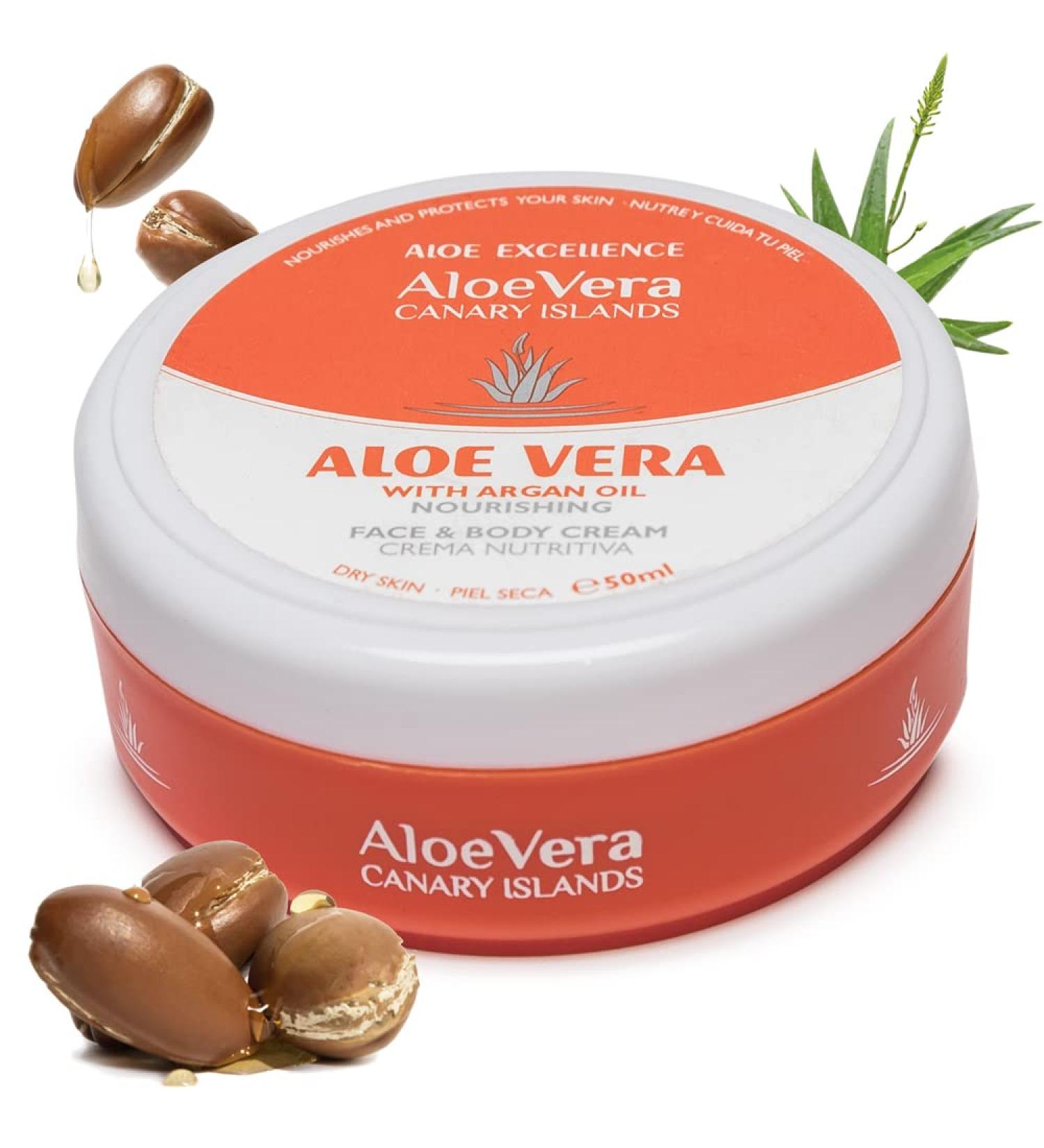 Aloe Excellence - Aloe Vera & Argan Oil Cream | Daily Moisturizing Face & Body Care | 100% Natural Antioxidant Made in Canary Islands | 50 ml - Buy Online on GoSupps.com