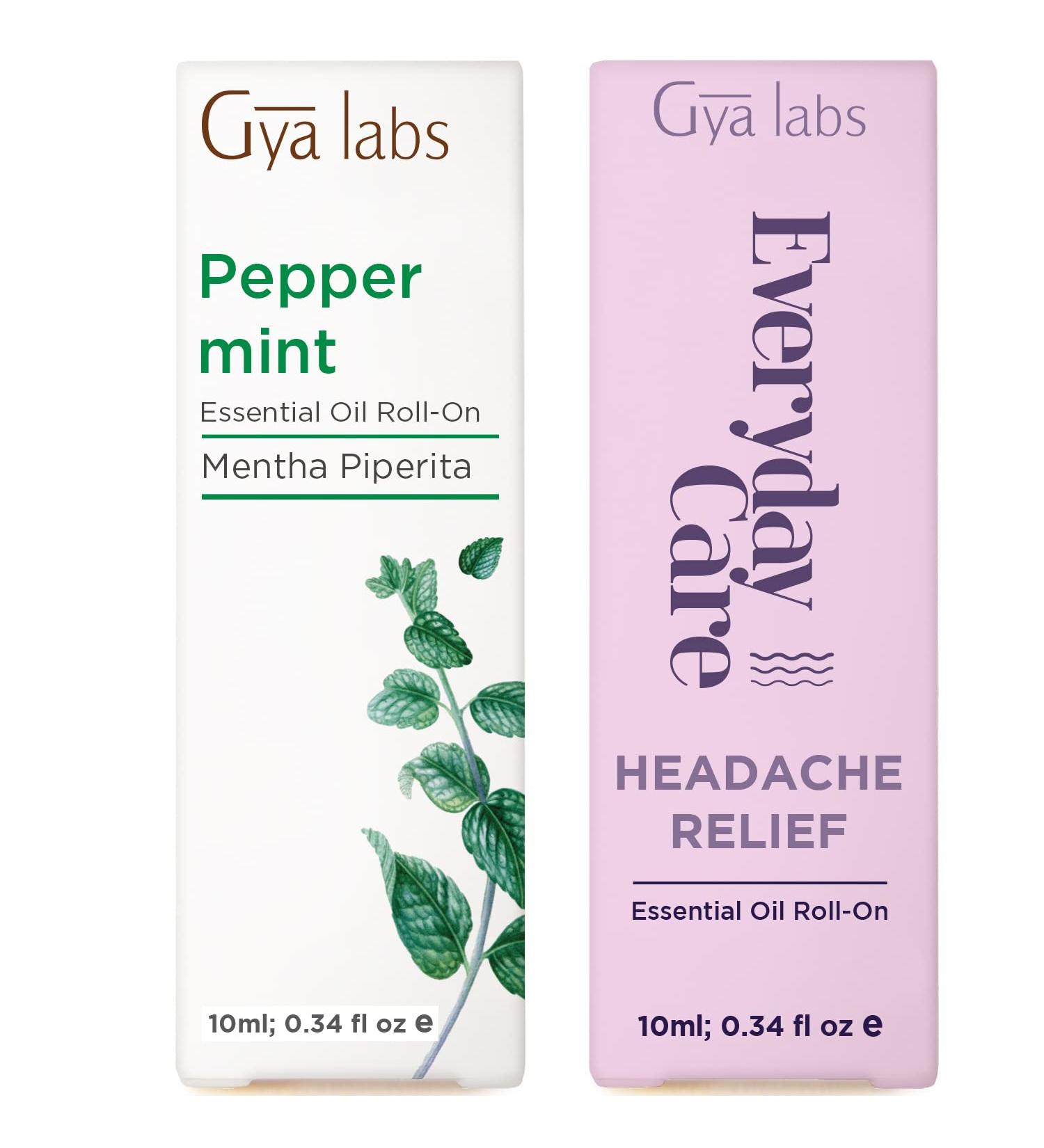 Peppermint & Headache Relief Roll On Set - Aromatherapy Grade Essential Oils Set - 2x0.34 fl oz - Gya Labs - Buy Online on GoSupps.com