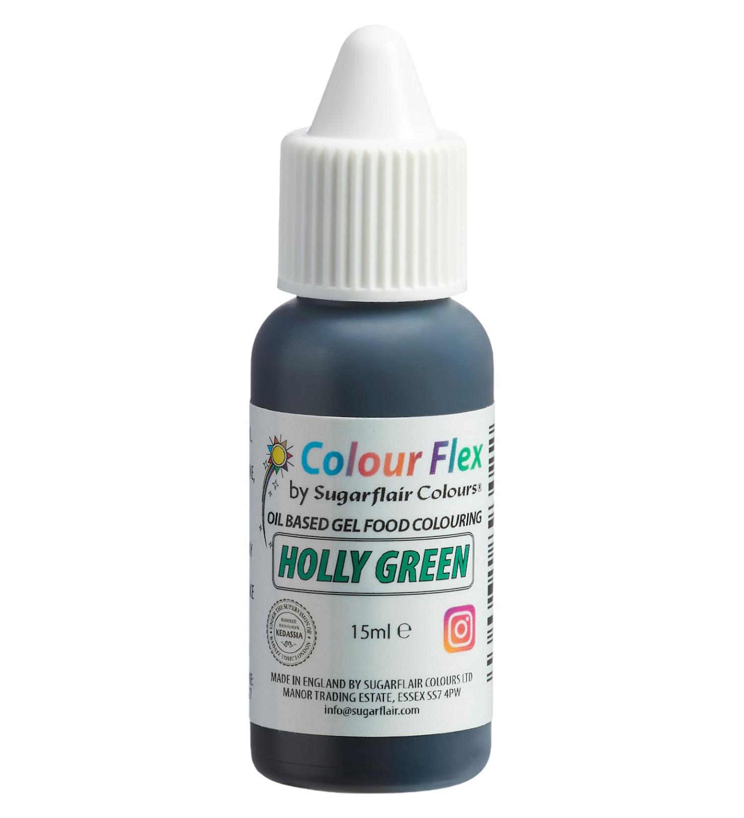 Colour Flex Holly Green Oil Based Food Colouring Gel For Colouring High Fat Foods Buttercream Chocolate Batters Fondant Icing & More - 15ml