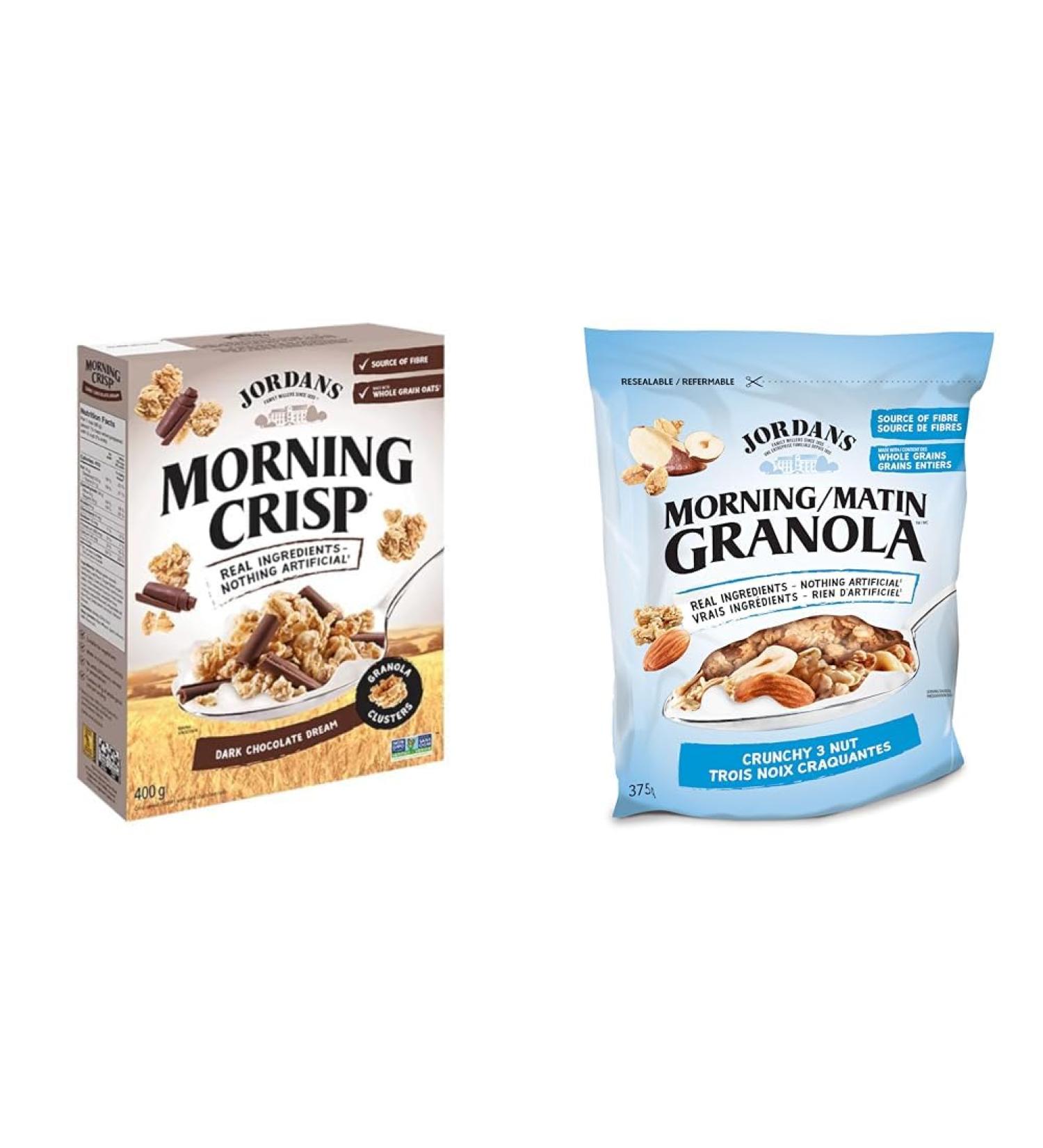 Jordans Morning Crisp Granola Cereal - Dark Chocolate Dream 400g & Morning Granola - Crunchy 3 Nut 375g - Buy Online on GoSupps.com