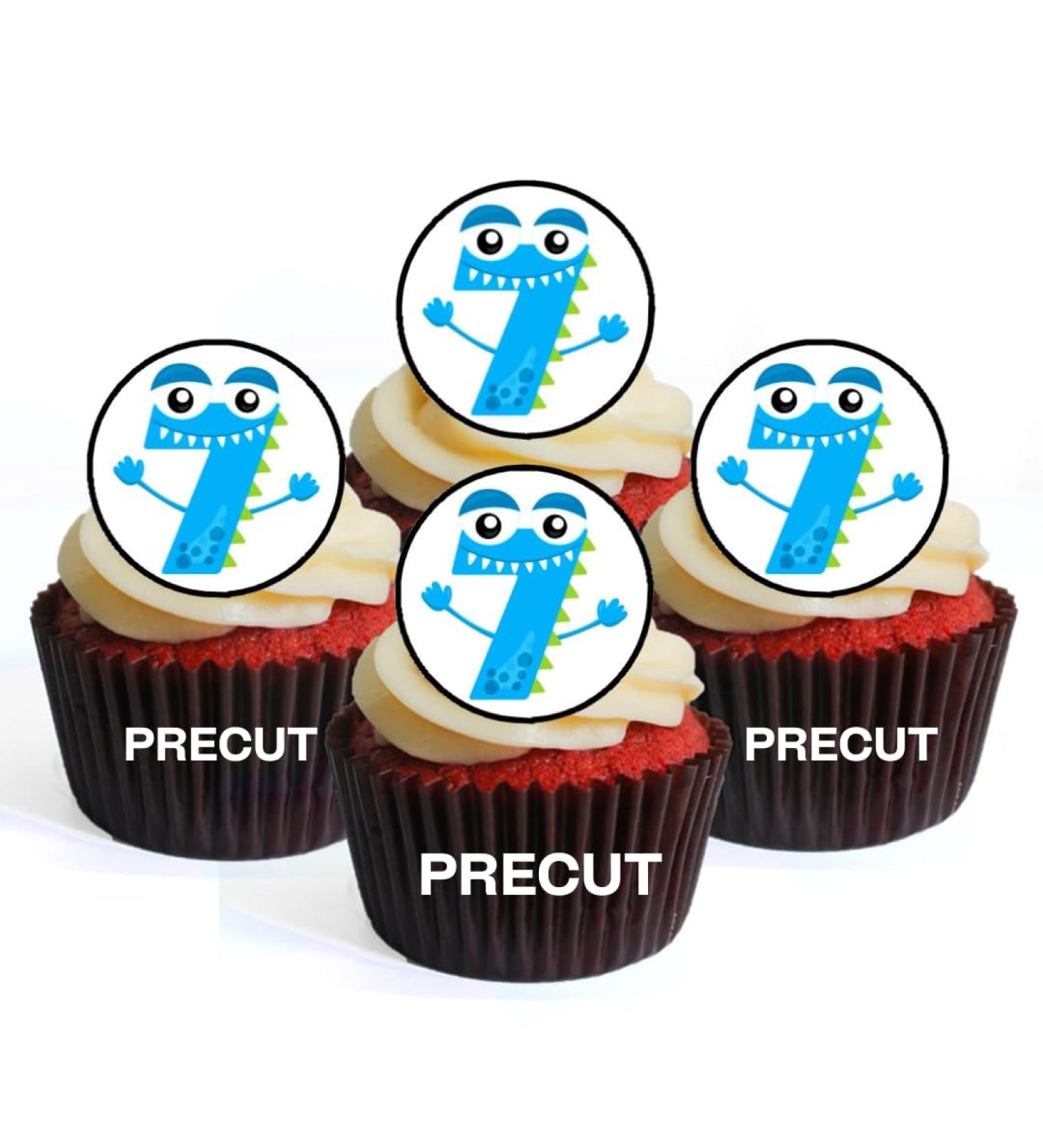 PRECUT Monster 7th Birthday Edible Cupcake Toppers - Monster Numbers Theme Premium Thickness SWEETENED VANILLA - wafer card disc cake decorations (Pack of 12) - Buy Online on GoSupps.com