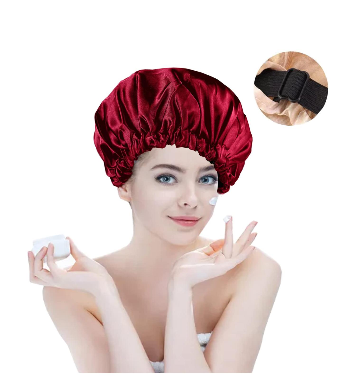 Satin Sleep Cap for Women - Adjustable Silk Bonnet for Curly Natural Hair (Red) - Buy Online on GoSupps.com
