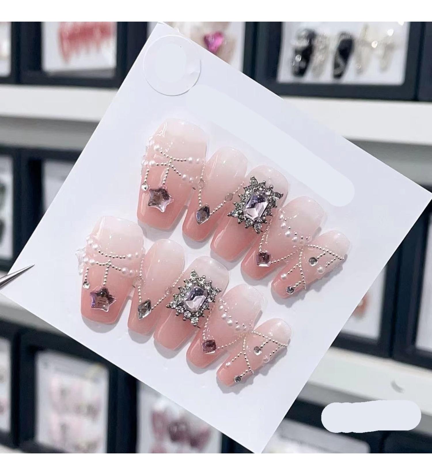 Removable and wearable nail art French Almond Ombre Handmade Press On Nails Long Acrylic False Nail Tips InNail (Color : 29155 Size : M) - Buy Online on GoSupps.com