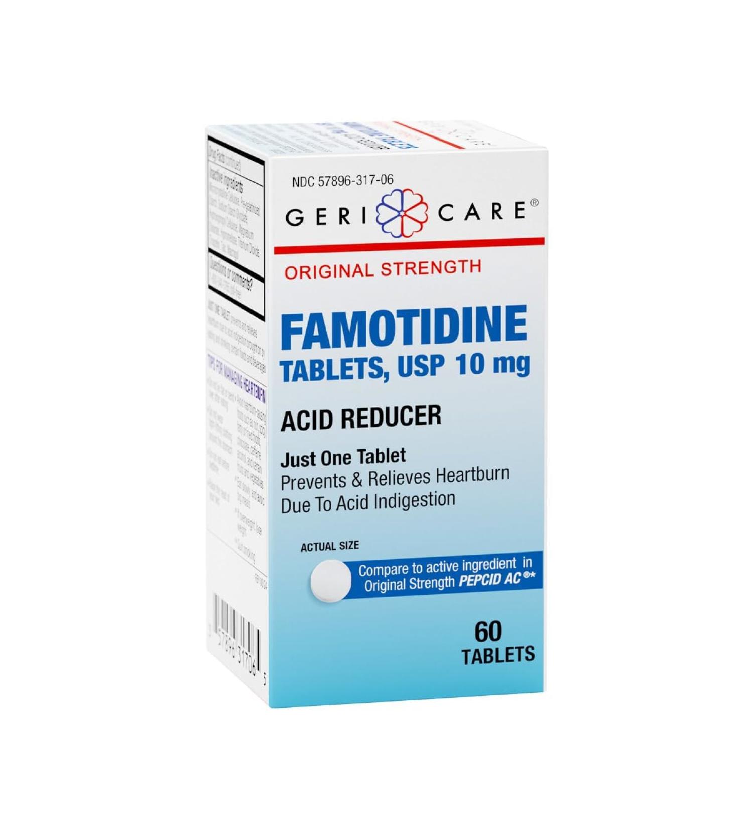 GeriCare Regular Strength Famotidine 10mg Tablets, Acid Reducer, Relief for Heartburn, Acid Reflux and Acid Indigestion, 60 Count (Pack of 1) Regular Strength 60 Count (Pack of 1) - Buy Online on GoSupps.com
