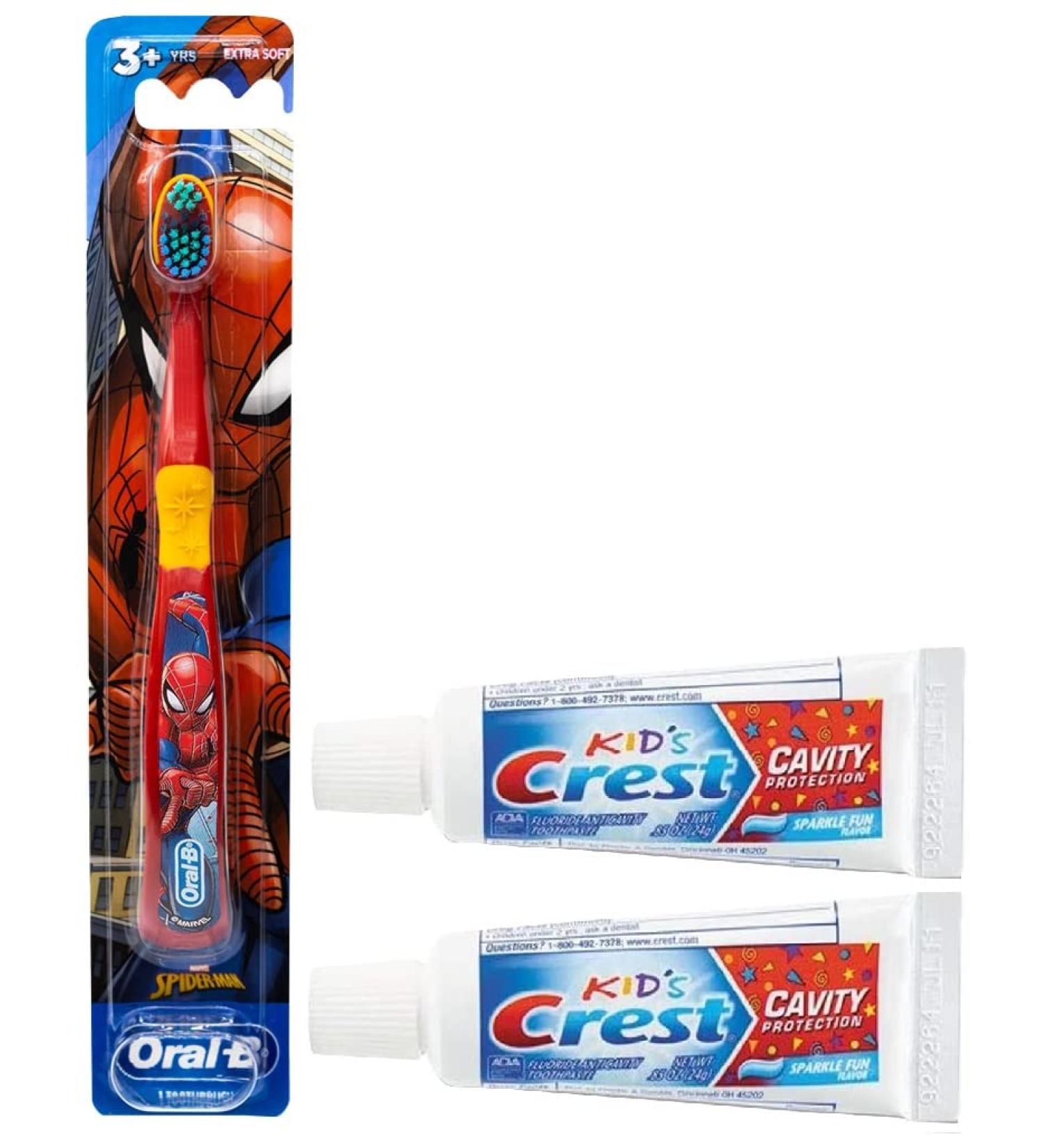 Oral-B Marvel Spider-Man Toothbrush & Crest Kids Toothpaste Set | Extra Soft Bristles | Cavity Protection | 3+ YRS | Fun Characters | Pack of 3 - Buy Online on GoSupps.com