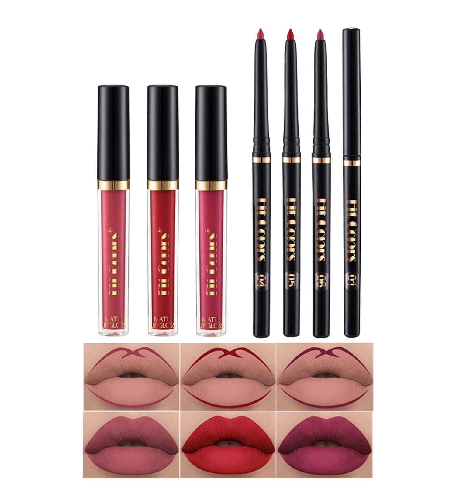 3 Velvety Matte Liquid Lipsticks + Lip Liner Set for Black Women - Rose Lip Stain, Waterproof & Long Lasting 24 Hours | One Step Lips Makeup Kit - Buy Online on GoSupps.com