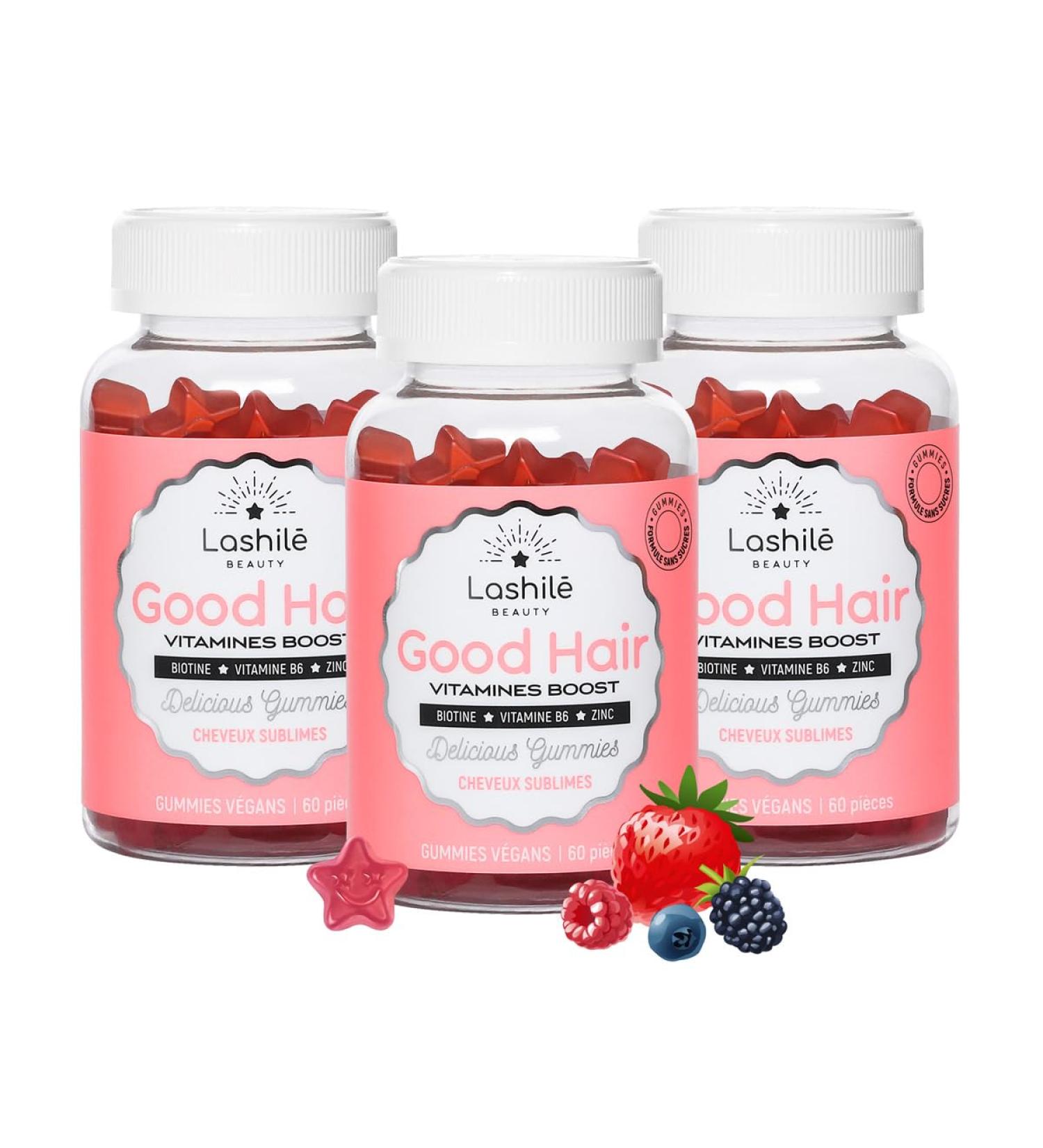 Lashil Beauty - Good Hair Vitamins - Food Supplements - Growth & Fortification - Proven Effectiveness - Made in France - Biotin Zinc Vitamin B8 C B6-180 Gummies - Buy Online on GoSupps.com