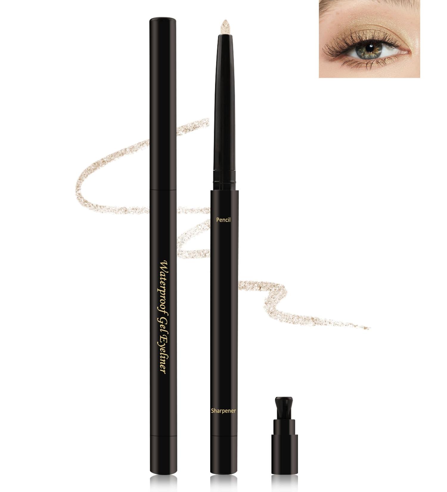 Glitter Eyeliner Pencil Eye Brightener Stick Long-Stay 24H Waterproof Smudge-Proof Retractable Eyeliner Pen Cream Gel Eyeliner Waterline Shimmer Highlighter Eye Liner Makeup Pen with Sharpener 04# Champagne Gold - Buy Online on GoSupps.com