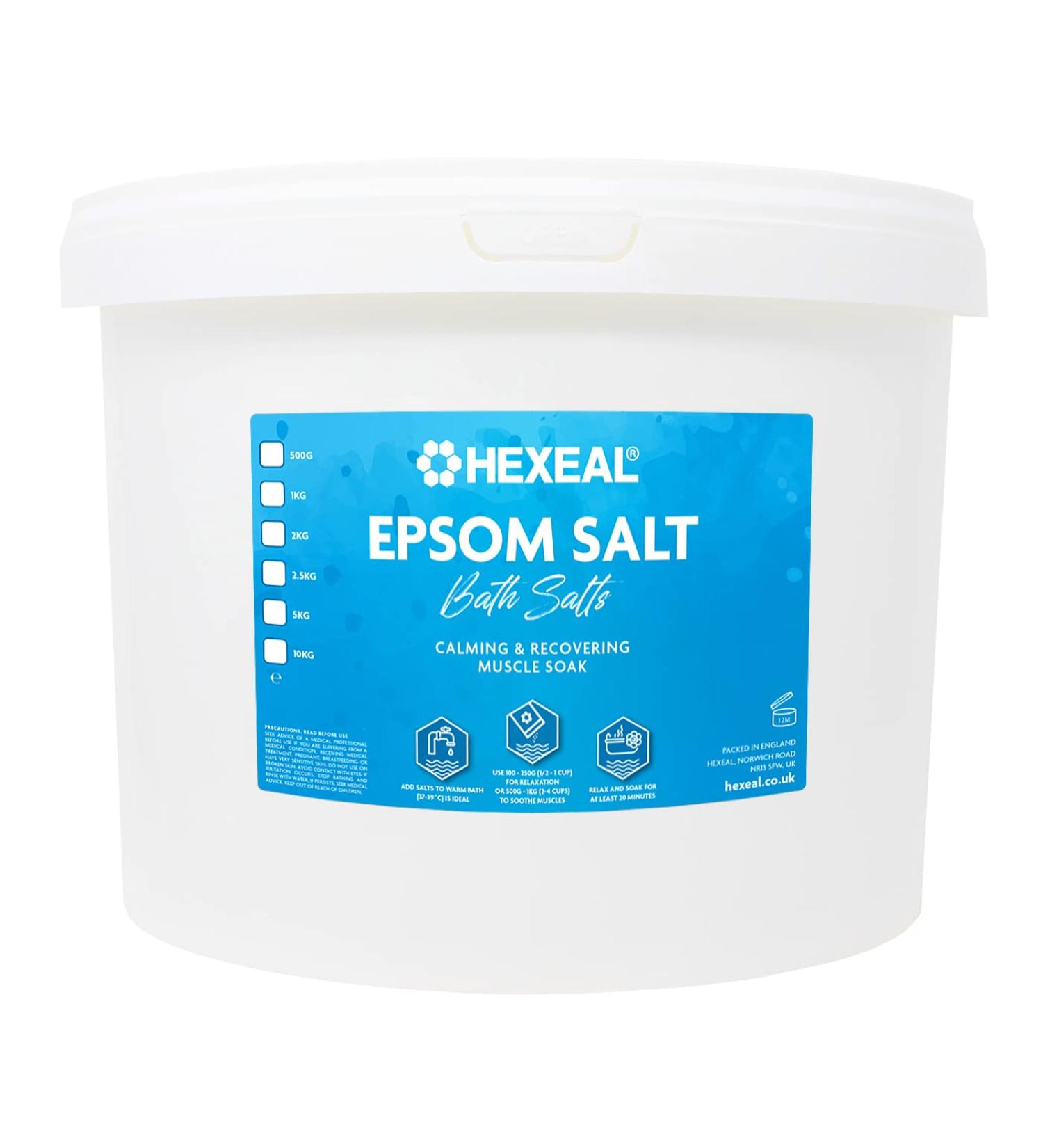 Hexeal Epsom Salt | 10kg Bucket | Food Grade | Magnesium Sulphate salt 10 kg (Pack of 1) - Buy Online on GoSupps.com