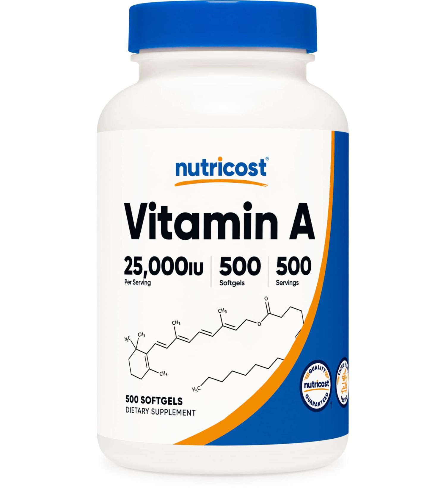 Nutricost Vitamin A 25000 IU 500 Softgels | Non-GMO, Gluten Free - Buy Online on GoSupps.com
