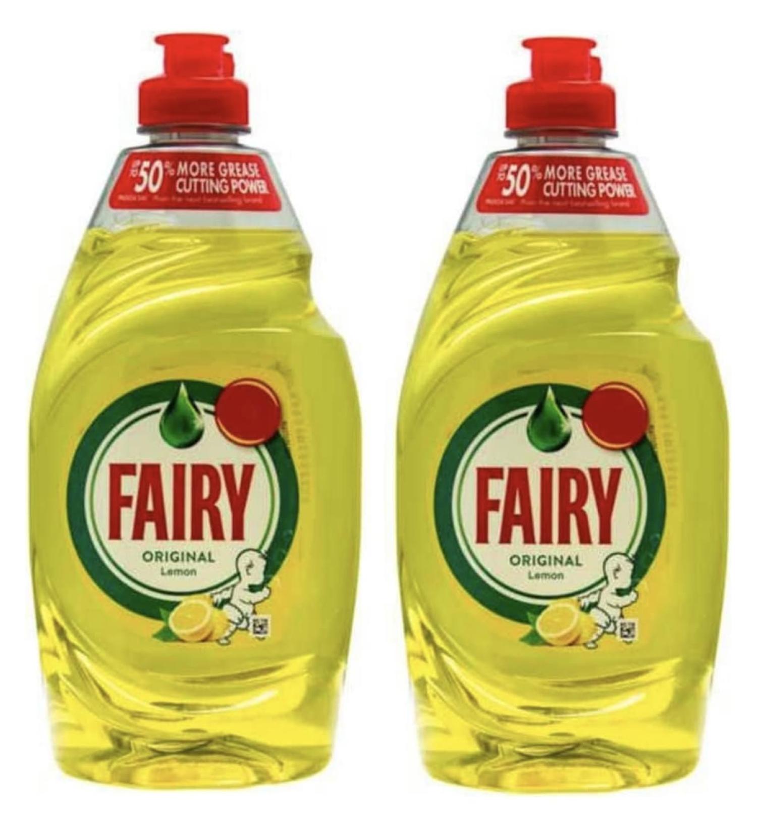 Fairy Original Lemon Washing Up Liquid | Pack of 2 x 320 ml | Dishes Grease Cleaner