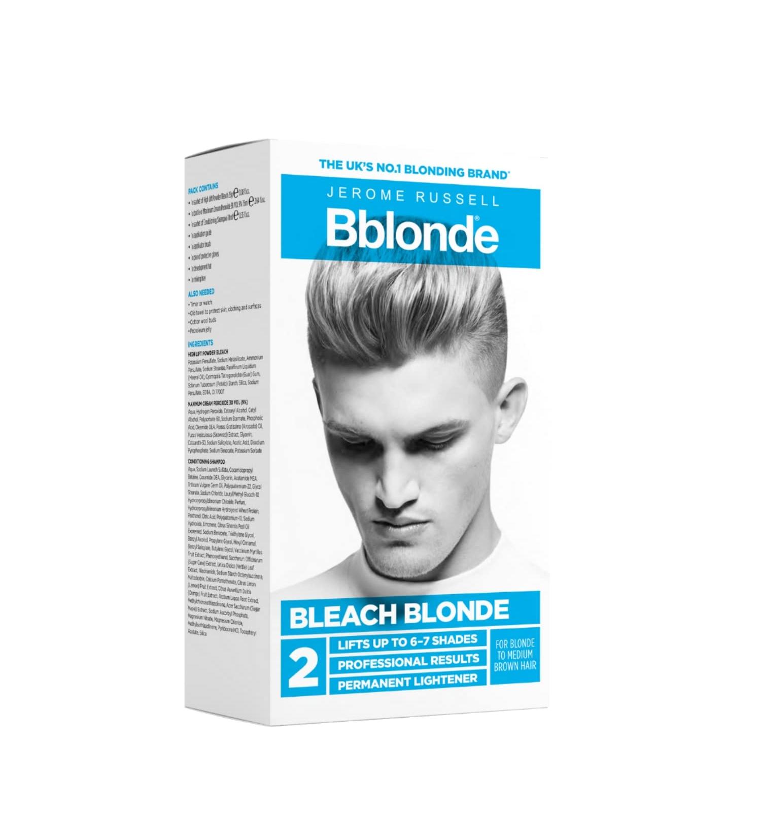 Jerome Russell Bblonde Bleach Blonde Kit No.2 - Bleach Blonde Hair Dye for Blonde to Medium Brown Hair Colour Powder Bleach High Lift for 6-7 Shades Lighter Hair Hair Dye Permanent for Men - Buy Online on GoSupps.com