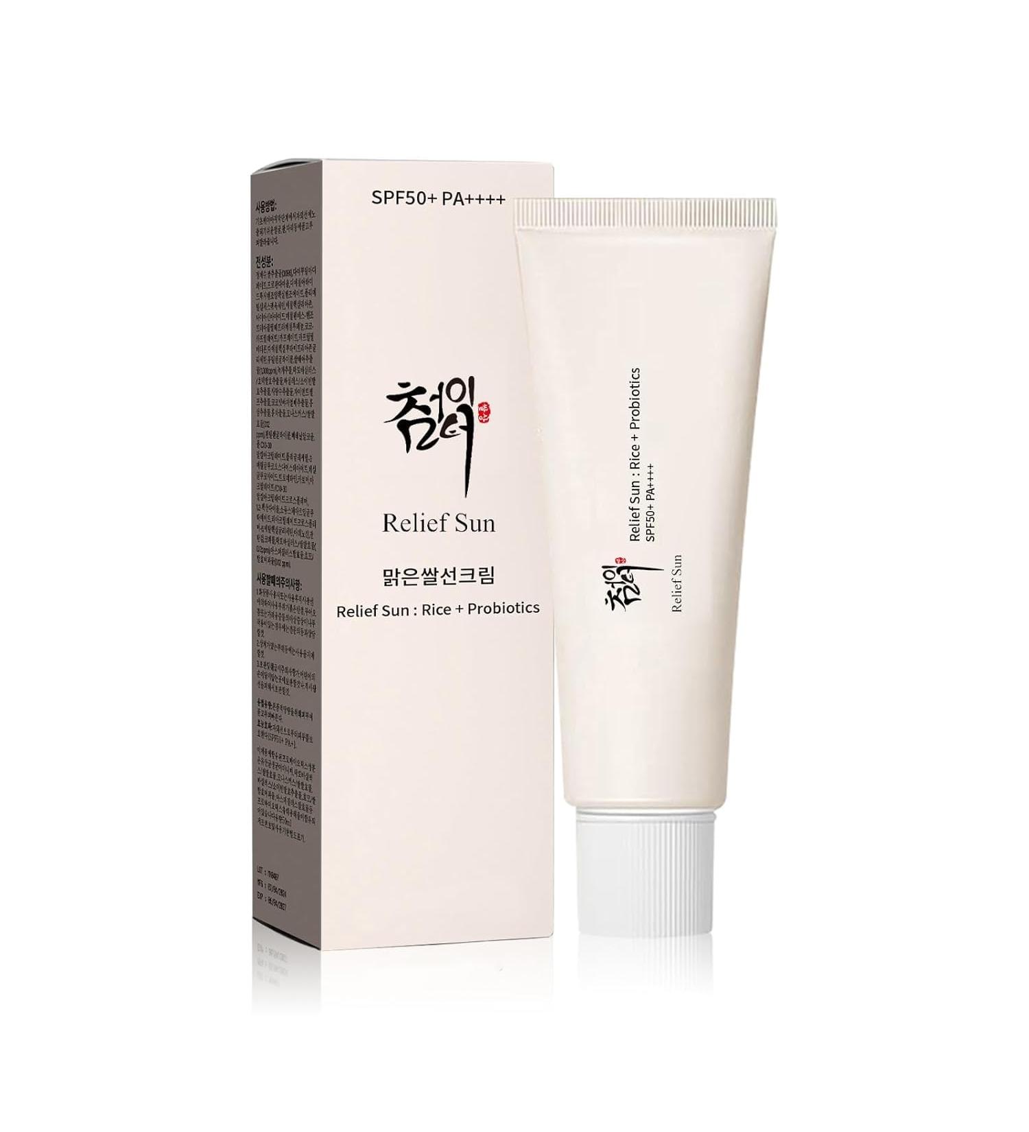 RELIEF SUN Organic Korean sunscreen SPF50+ PA++++ Riceand Probiotics | Korean Skin Care Solution for All Skin TypesNourishing Skin Protection and UV Def