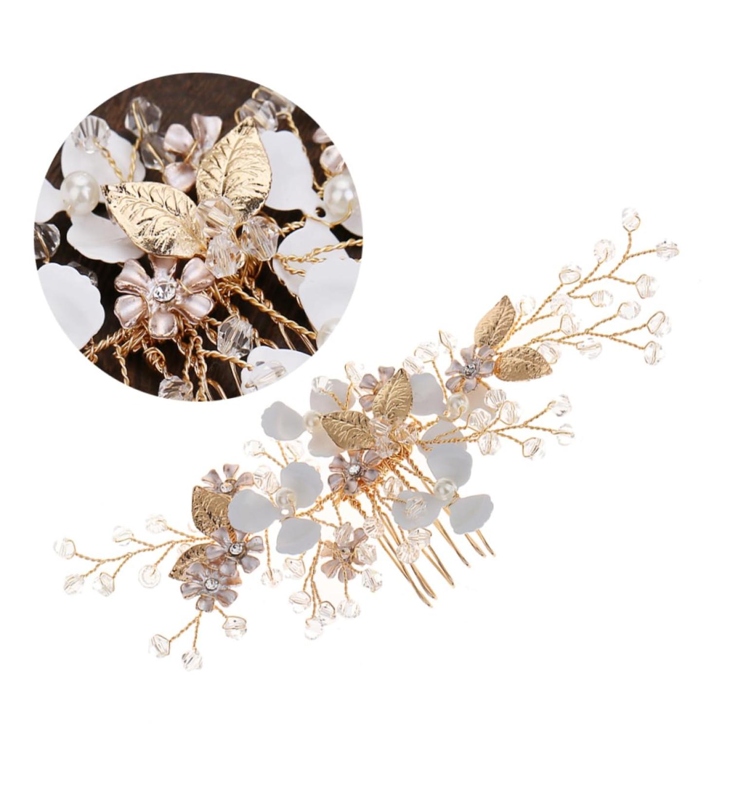 Housoutil Rhinestone Hair Comb Pearl Hair Comb Flower Hair Combs for Women Decorative Rhinestone Gold Hair Comb Floral Hair Comb Vintage Hair Comb Tiara Korean Bride Hair Accessories - Buy Online on GoSupps.com